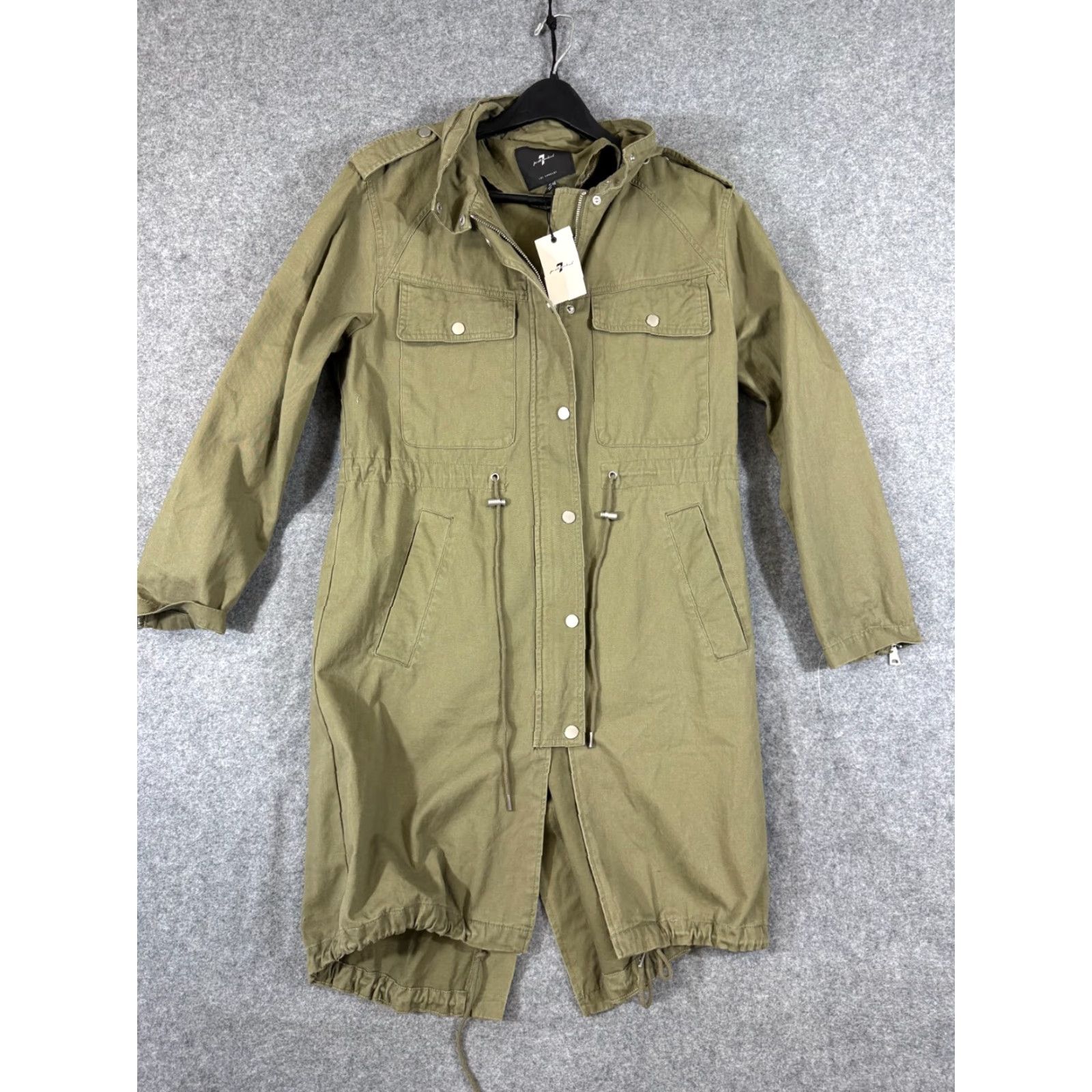 7 For All Mankind VINTAGE 7 For All Mankind Military Parka Jacket Womens M Army Green Hooded Full Zip Snap NWT Size M / US 6-8 / IT 42-44 - 3 Thumbnail