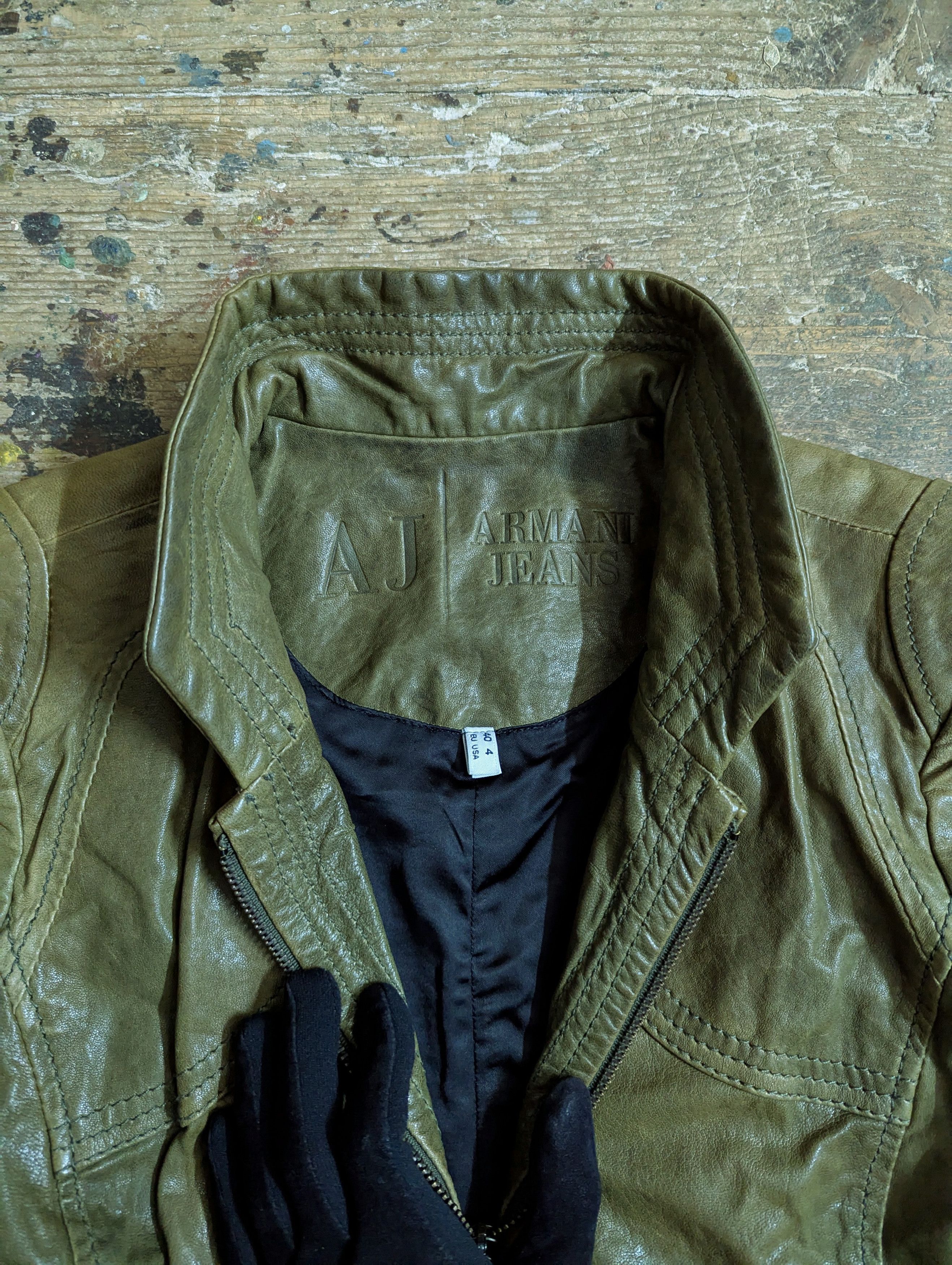 Armani 00s Armani Jeans Details Stitching Leather Jacket Size S / US 4 / IT 40 - 6 Thumbnail