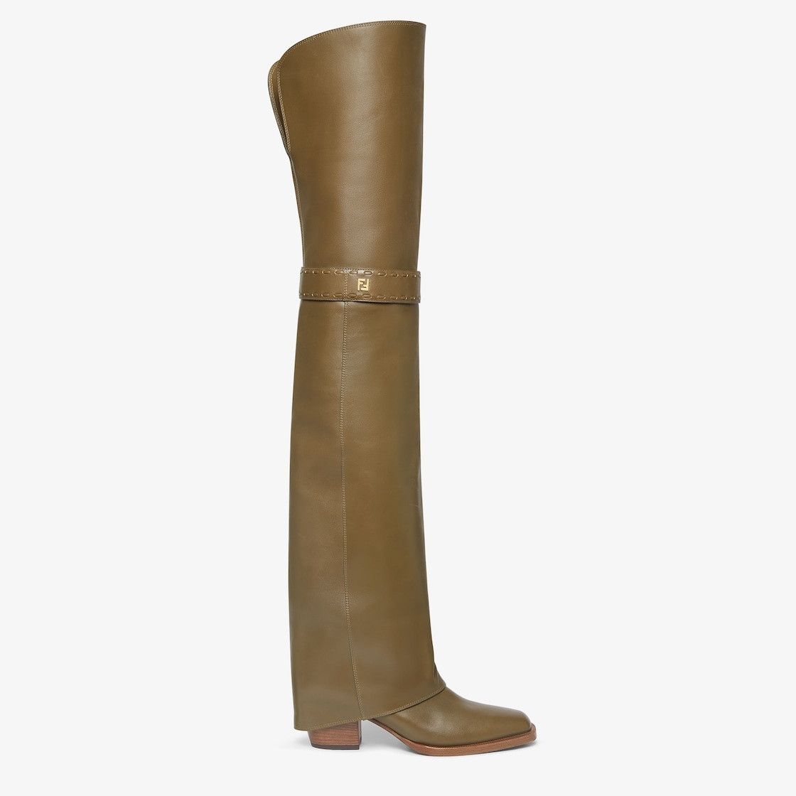 Fendi o1s1wg111025 Show Thigh-Hi Boots in Olive Green Size US 8 / IT 38 - 1 Thumbnail