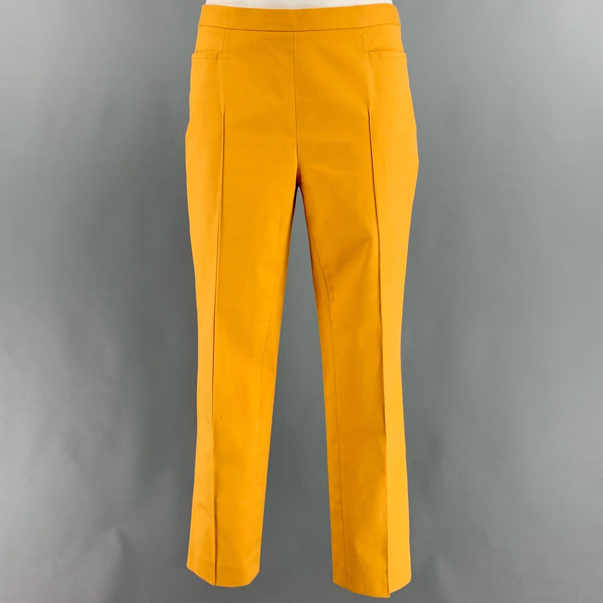 Image of Akris Yellow Cotton Elastane Side Zipper Dress Pants, Women's (Size 30)