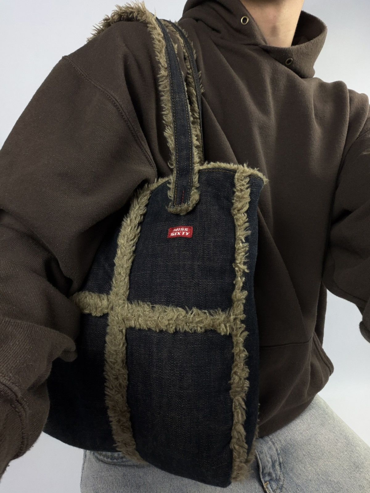 Miss Sixty Miss Sixty Y2K Denim Fur Shoulder Bag Archive Rare McBling Size ONE SIZE - 5 Thumbnail