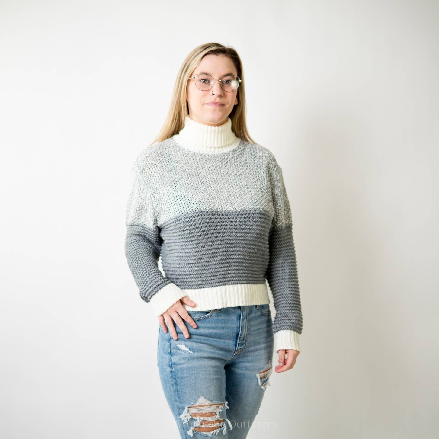 Designer Crochet Knit 2 Tone Sweater Size S / US 4 / IT 40 - 5 Thumbnail