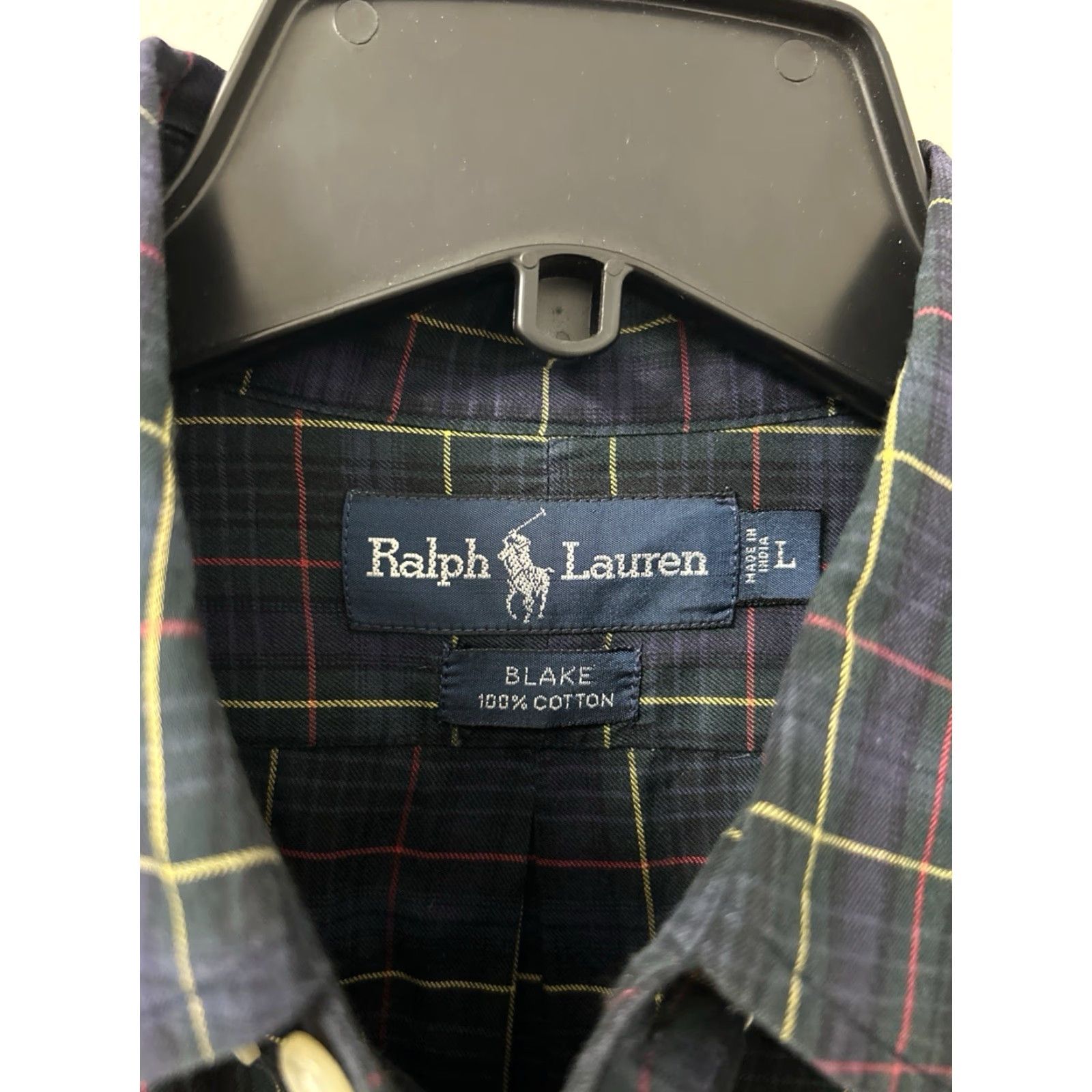 Ralph Lauren VINTAGE Ralph Lauren Blake Shirt Mens Large Navy Blue Plaid Cotton Button Down L/S Size US L / EU 52-54 / 3 - 5 Thumbnail