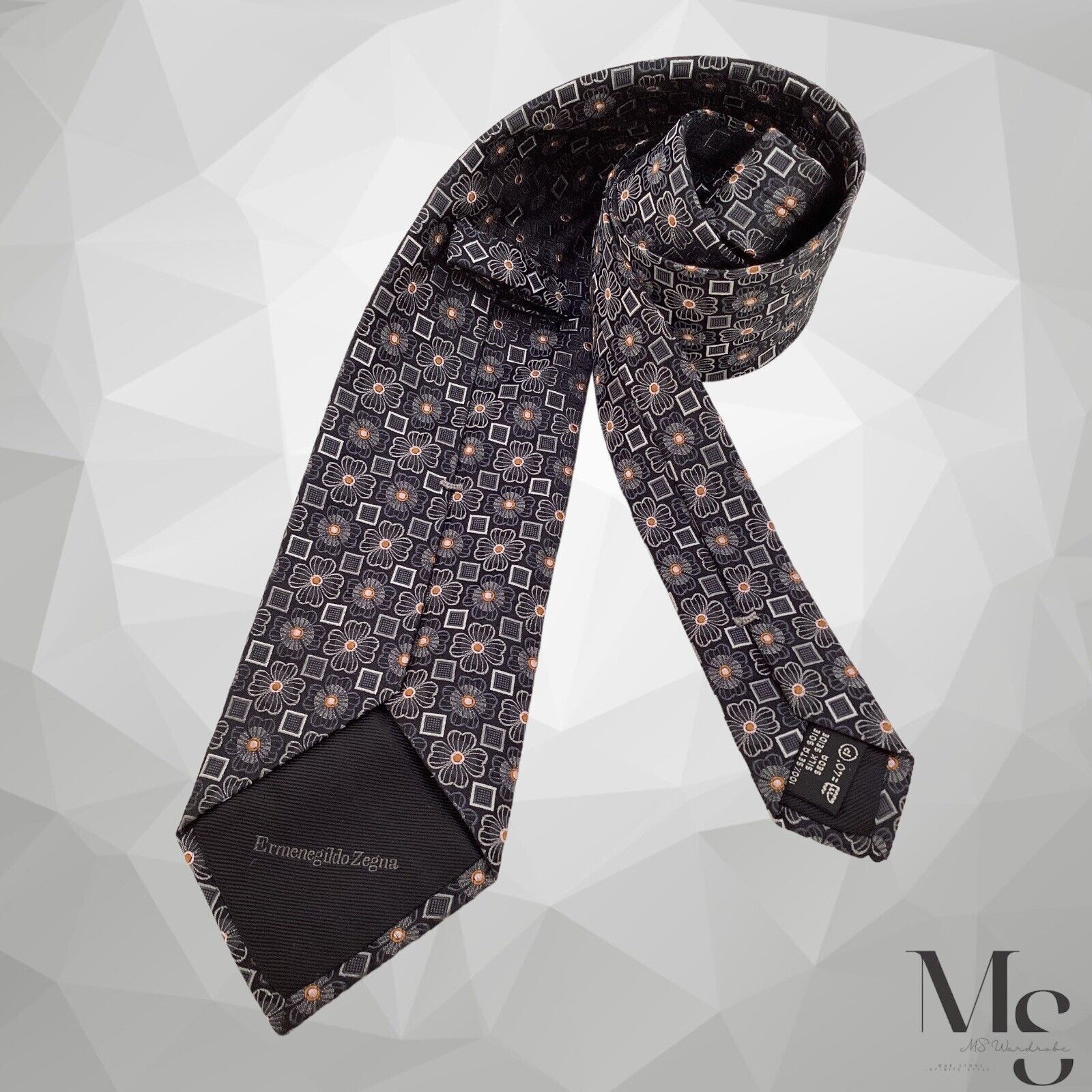Ermenegildo Zegna ERMENEGILDO ZEGNA Gray Floral Luxury Silk Tie Made In Italy Size ONE SIZE - 2 Thumbnail