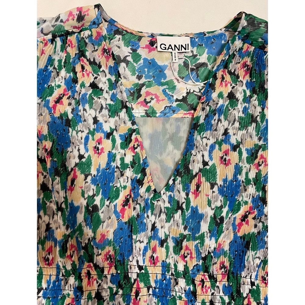 Ganni NWT New $325 GANNI Multicolor V-Neck Midi Floral Azure Blue Size L / US 10 / IT 46 - 4 Thumbnail