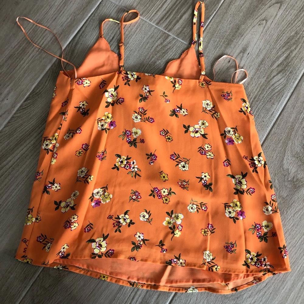 Designer Socialite Orange Floral Scalloped Camisole Size XS / US 0-2 / IT 36-38 - 7 Thumbnail