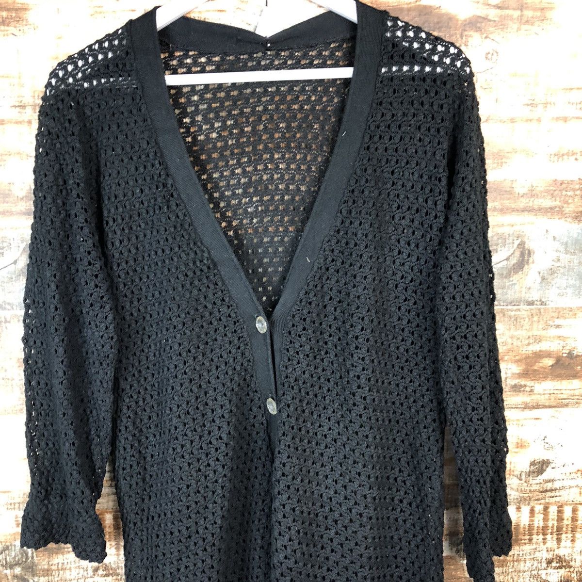 Homespun Knitwear Japan black crochet meshnet Cardigan Knitwear #A1646 Size M / US 6-8 / IT 42-44 - 5 Thumbnail