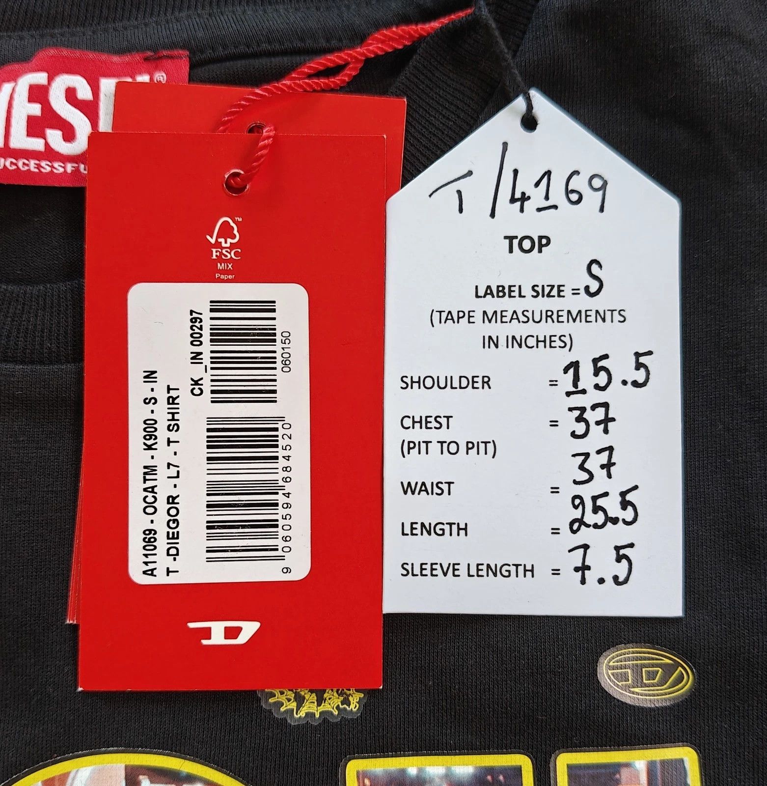 Diesel DIESEL Black T-shirt with DSL 78 Denim print T 4169 Size US S / EU 44-46 / 1 - 5 Thumbnail