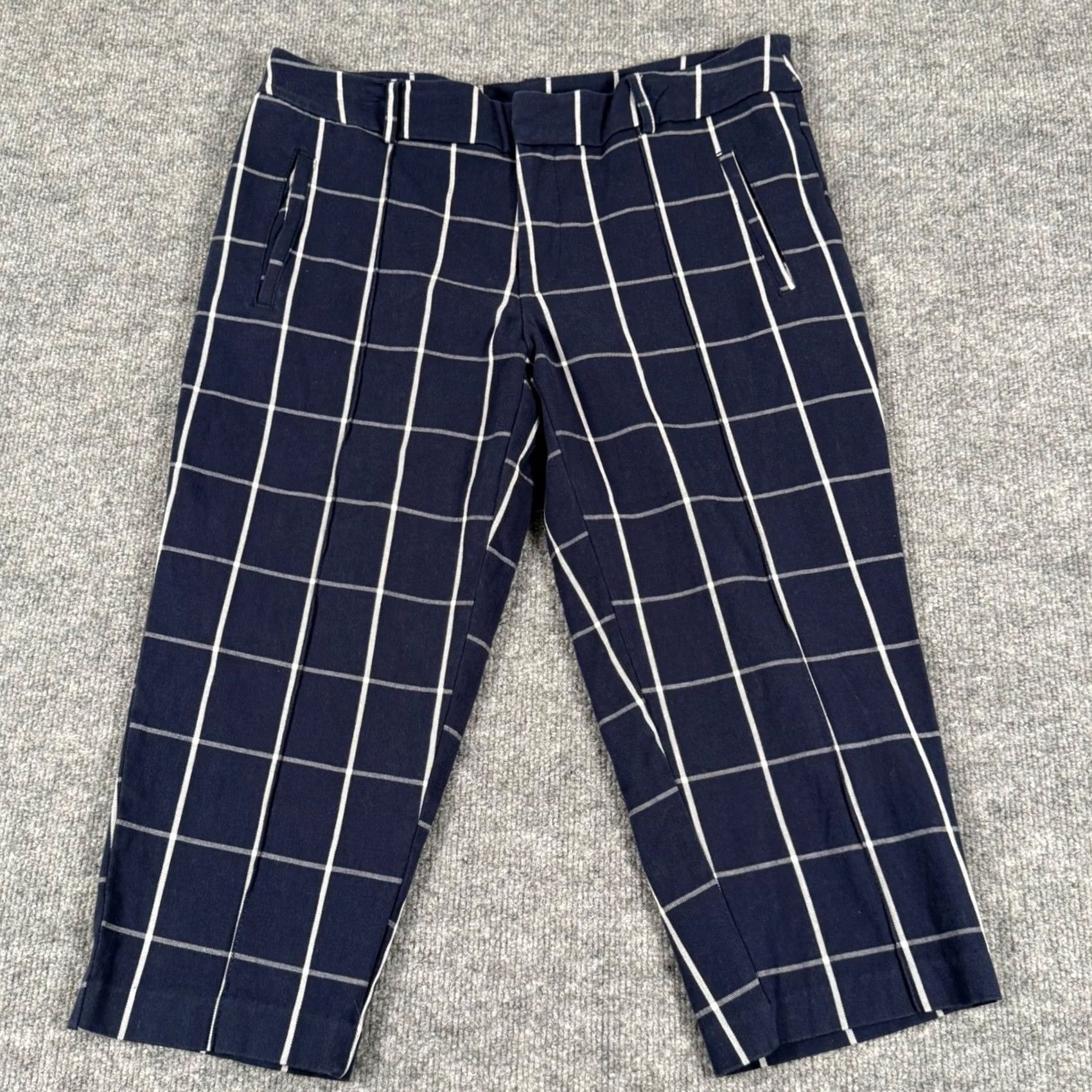 Vintage Time And Tru Dressy Capri Pants Plaid Cropped Navy Blue 14 Women Workwear Casual Cropped Capris with Pockets Size 36" / US 14 / IT 50 - 2 Thumbnail