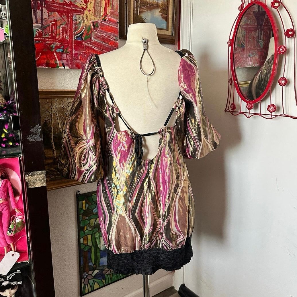 Bebe bebe 70s style good pink black puff dress, cutout back Size L / US 10 / IT 46 - 3 Thumbnail