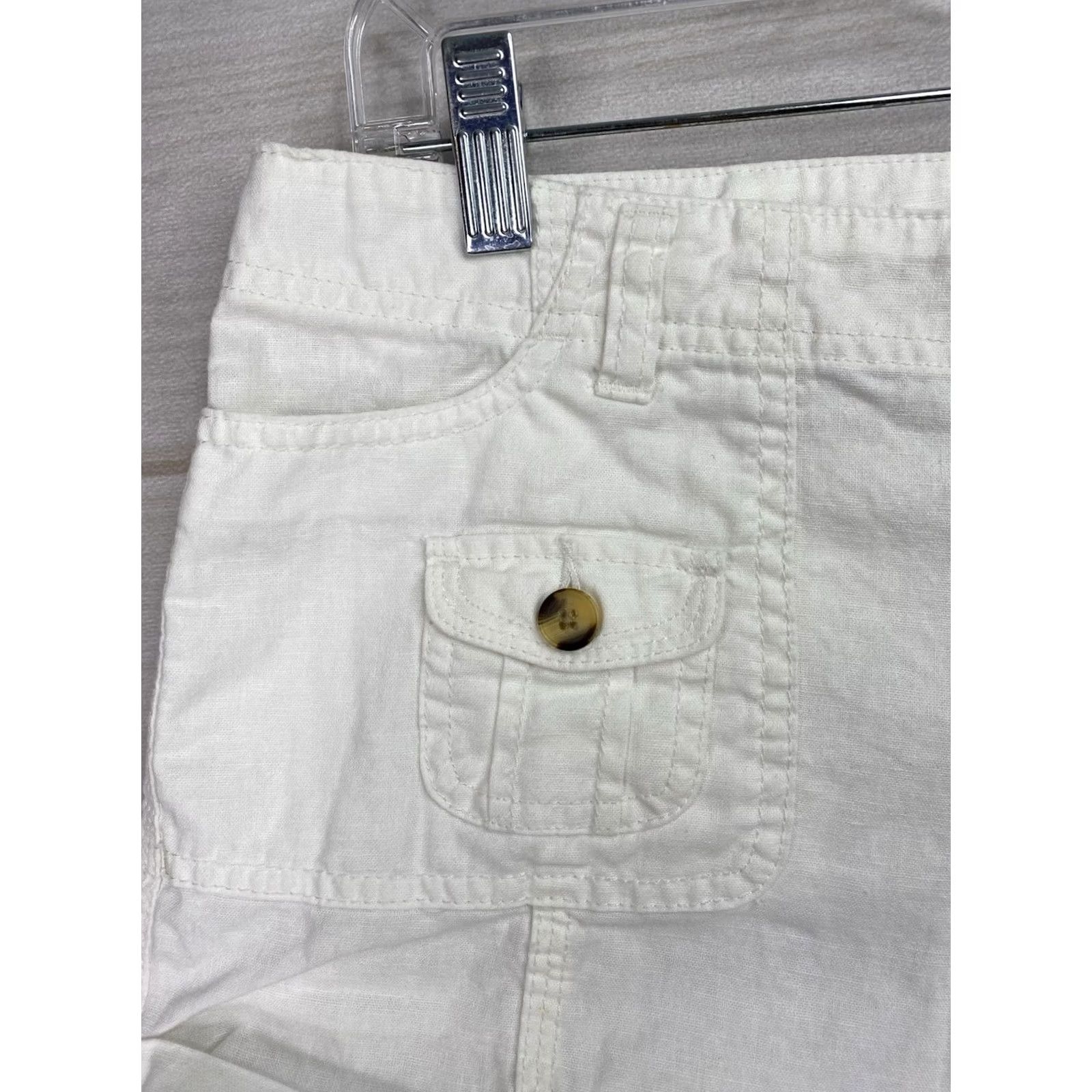 Vintage VTG Charlotte Russe Womens Shorts Sz 10 White Linen Blend Cargo Cuffed 90s Vest? Size 32" / US 10 / IT 46 - 2 Thumbnail