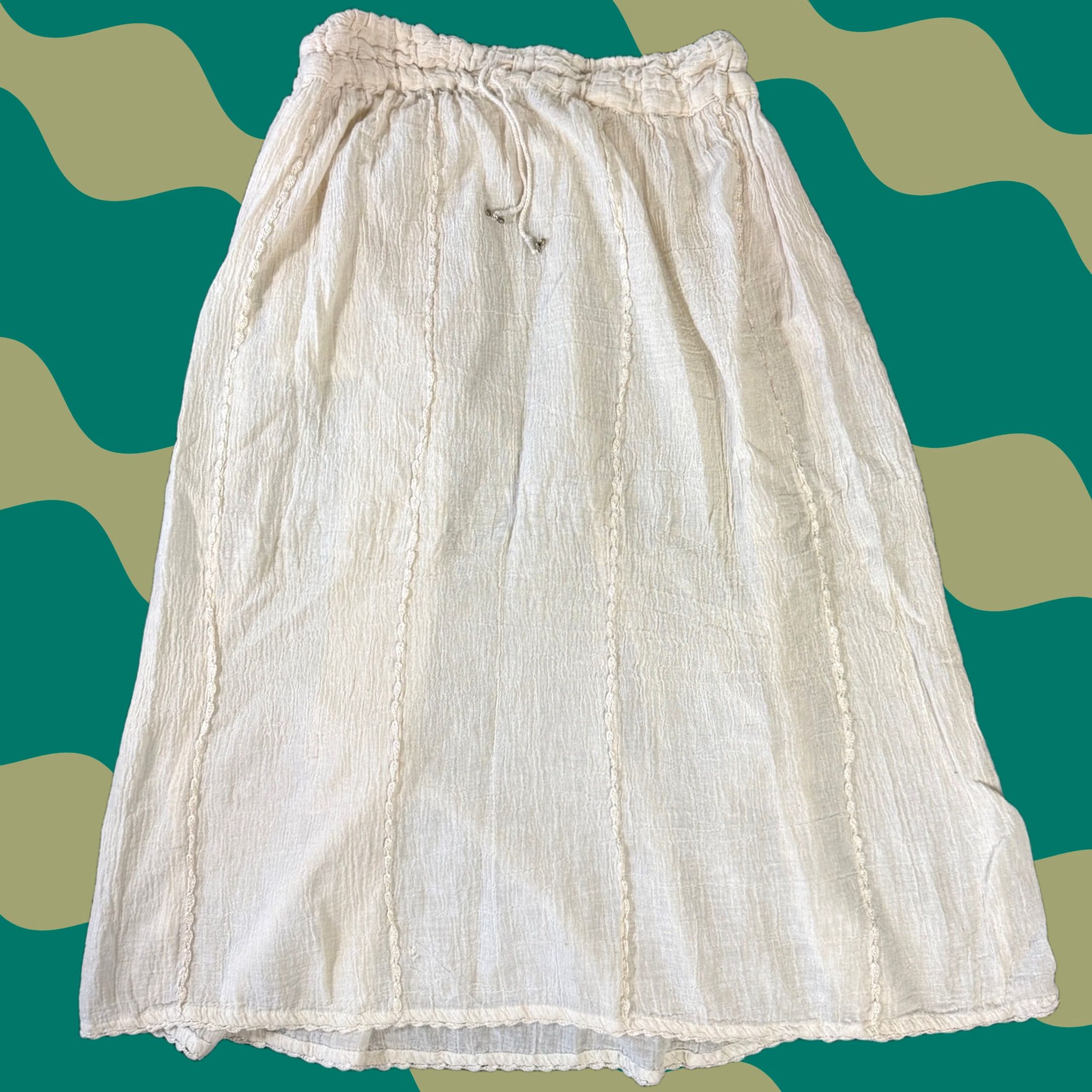 Vintage VINTAGE Y2K Cottagecore Boho Beige Cream Medieval Midi Flowy Skirt Women's Large Skirt Midi A-Line Womens Girls Size 36" / US 14 / IT 50 - 1 Thumbnail