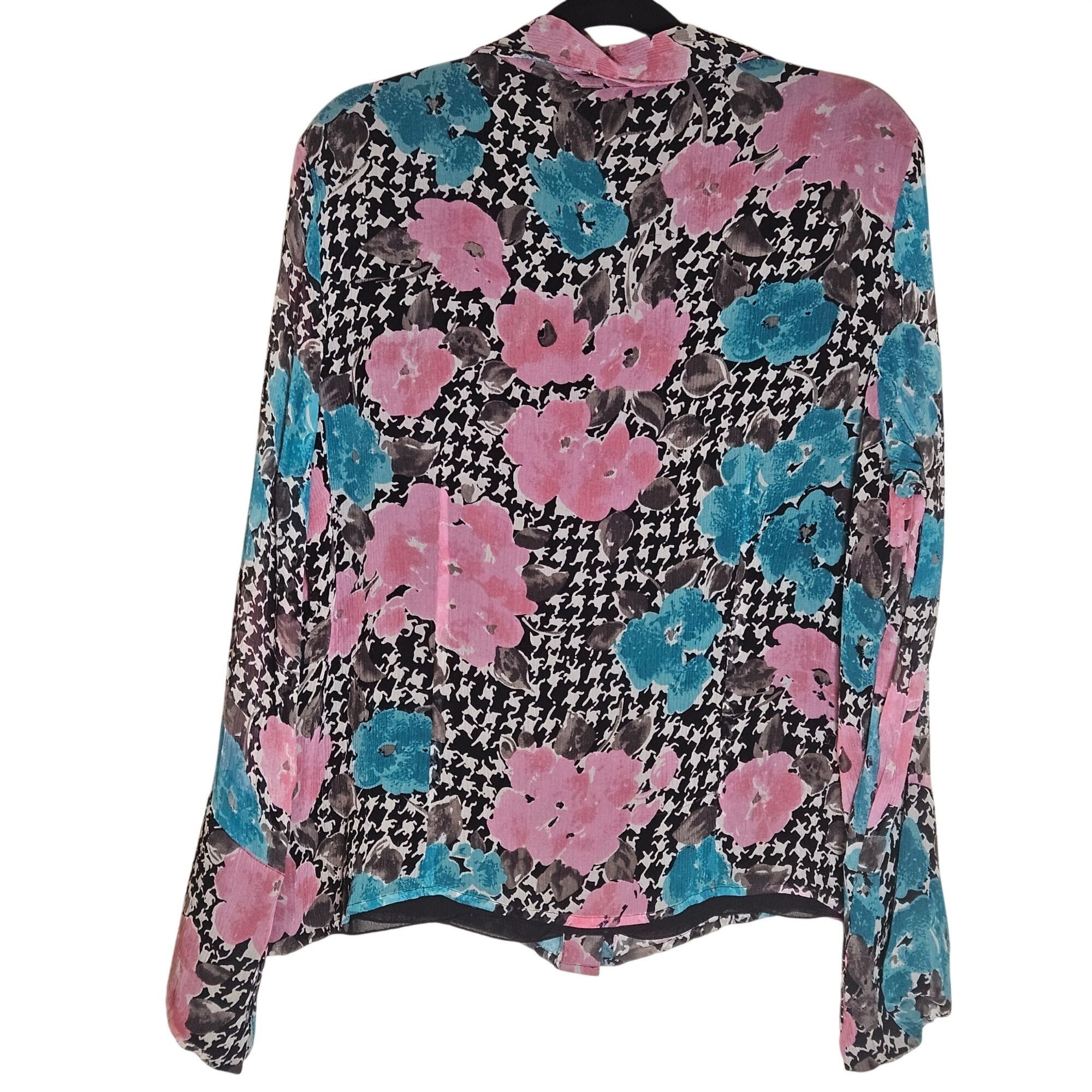 Other Sioni Women’s Silk Floral Blouse Pink/Teal XL Houndstooth Do Size XL / US 12-14 / IT 48-50 - 12 Thumbnail