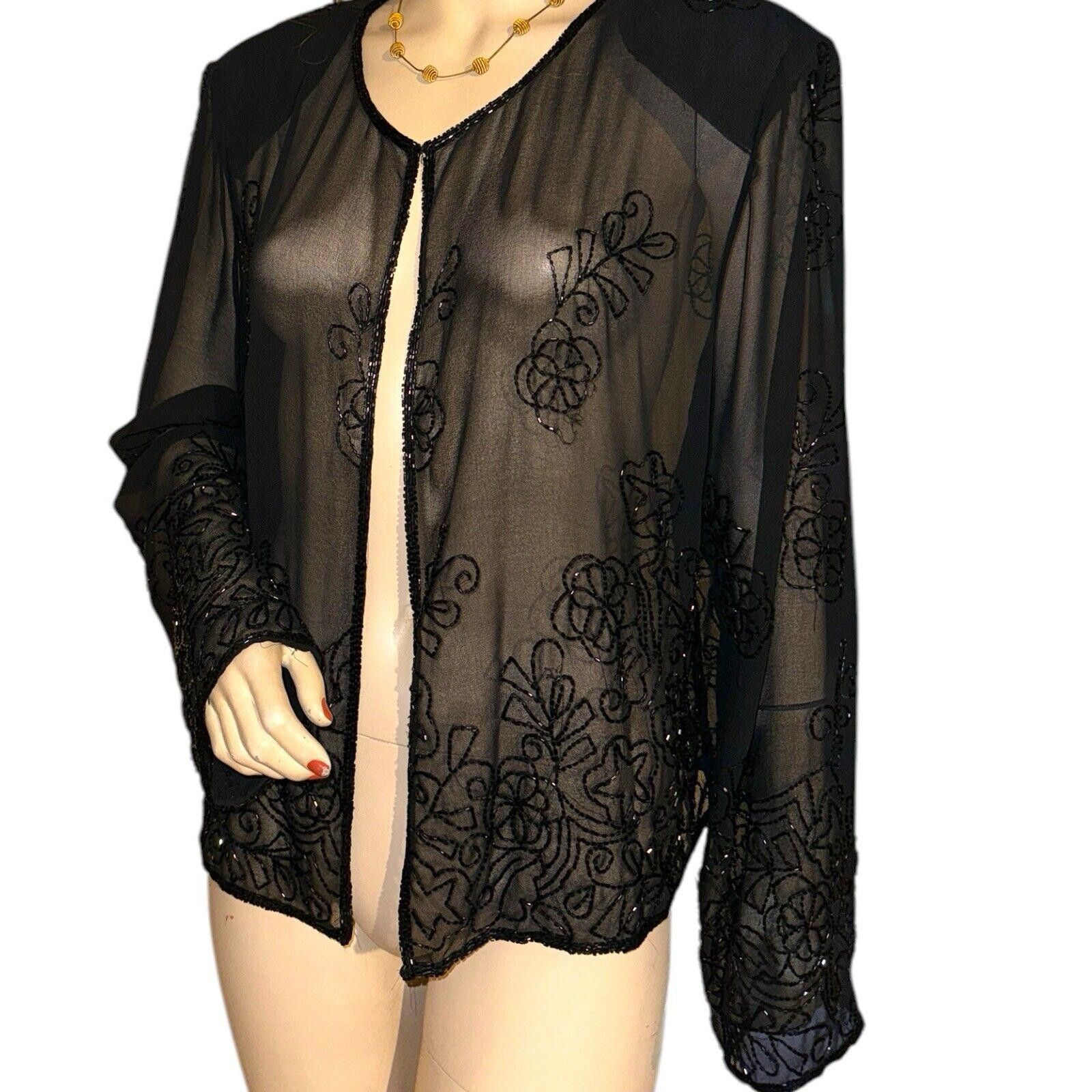 Designer Sheer Black Beaded Cardigan Wrap Sz 2X XXL By JMD New York Size XXL / US 16-18 / IT 52-54 - 1 Thumbnail