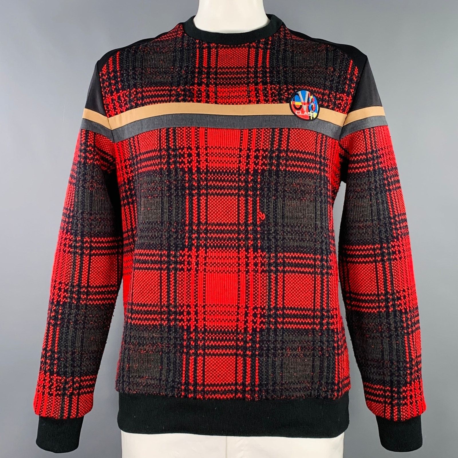 Roberto Cavalli Size XL Black Red Plaid Polyester Blend Sweatshirt Pullover Size US XL / EU 56 / 4 - 1 Thumbnail