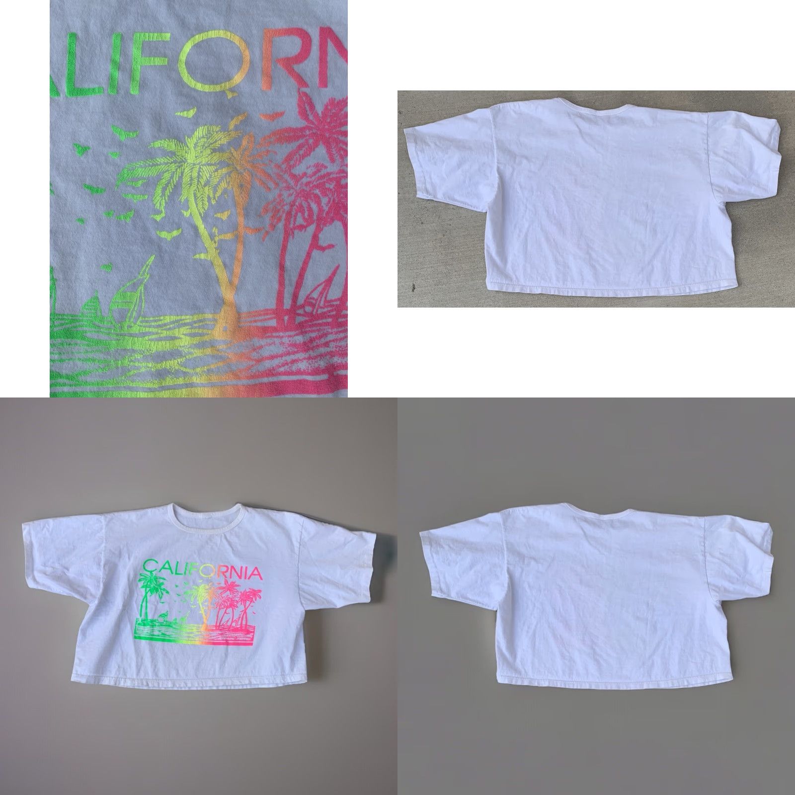 Vintage VINTAGE California Cropped T Shirt One Size White 80s 1980s Cropped T-Shirt Neon Graphics Sailboats Palm Trees Tropical Womens Shirt Size ONE SIZE - 9 Thumbnail