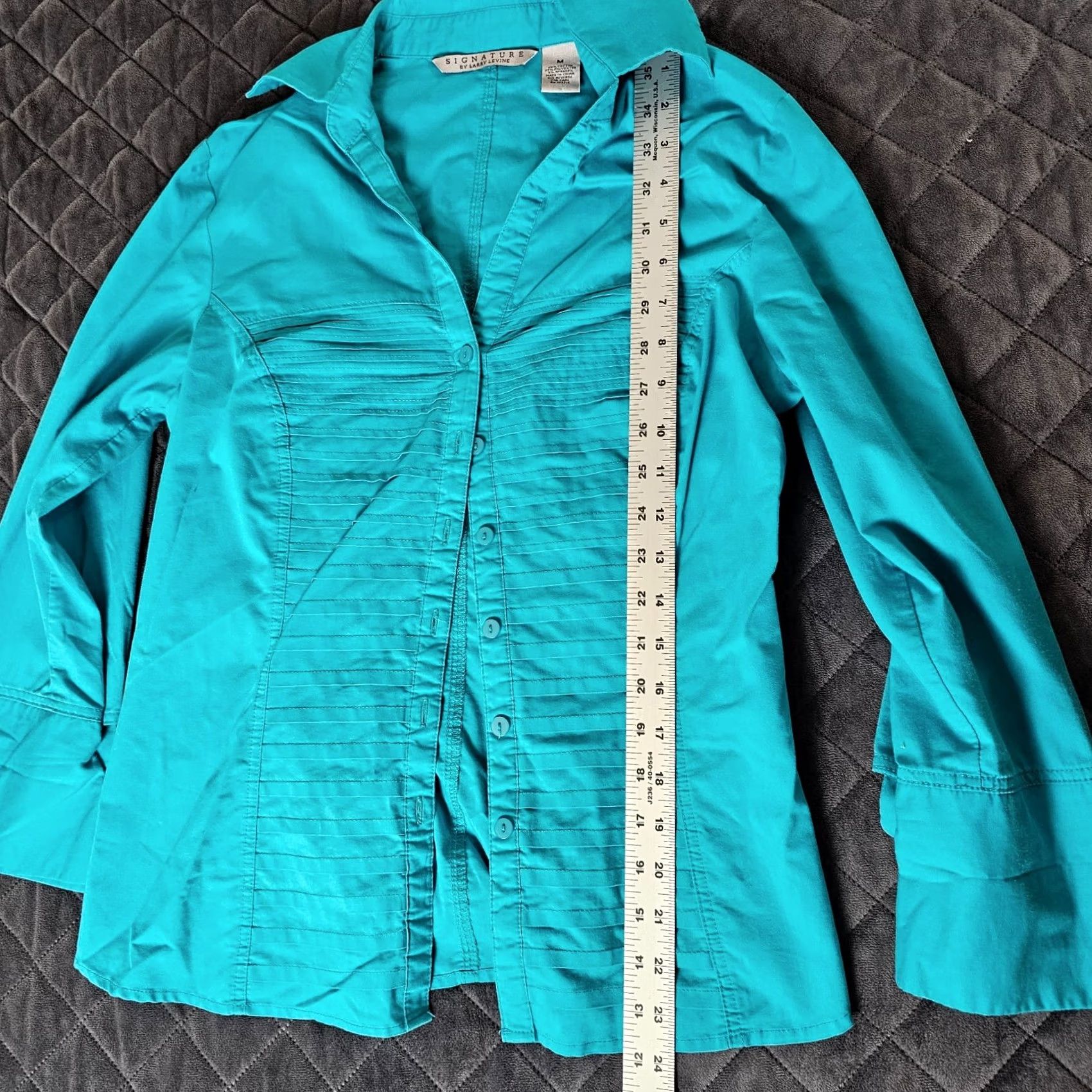 Vintage Signature by Larry Levine Womens Button-Up Blouse Long Sleeve Teal Size M Size M / US 6-8 / IT 42-44 - 7 Thumbnail