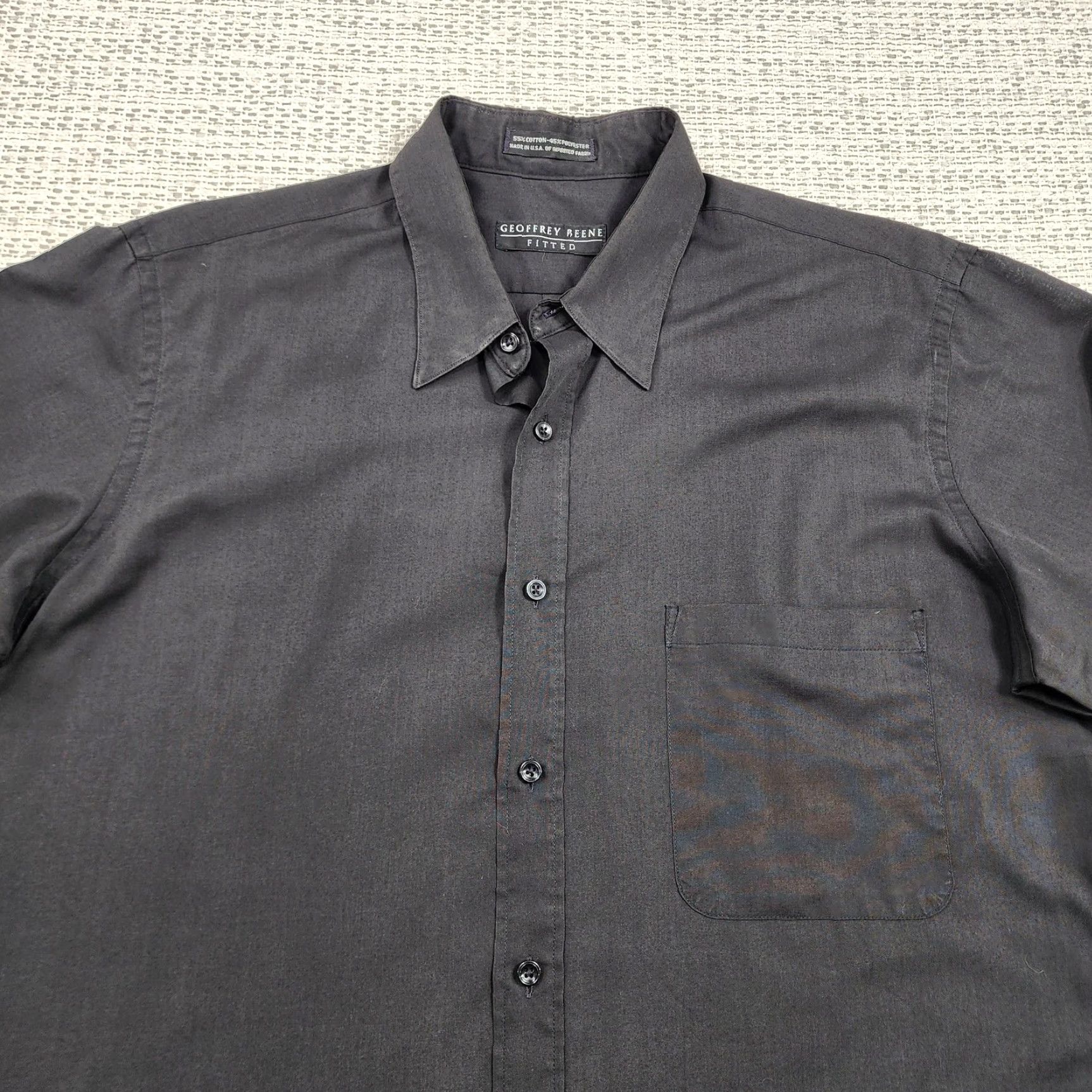 Geoffrey Beene Geoffrey Beene Shirt Mens 16.5 Black Dress Long Sleeve Slim Fitted Pocket USA Shirt Size 46R - 4 Thumbnail