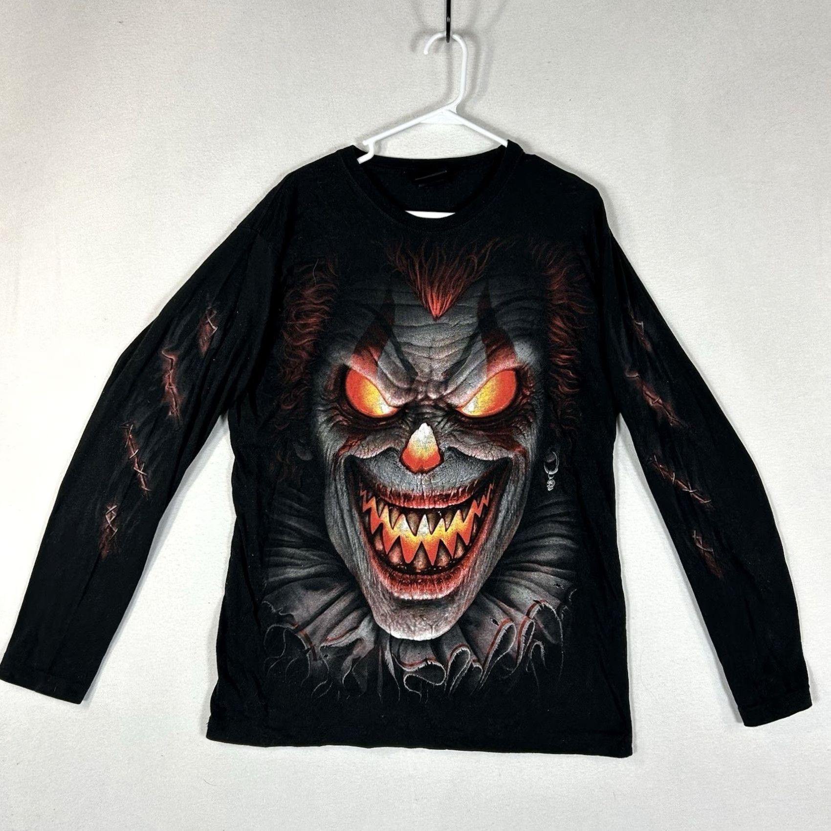 Vintage Spiral Graphic Shirt Mens L Double-Sided Biker Tee Clown Flame Y2K Black 100% Cotton Size US L / EU 52-54 / 3 - 2 Thumbnail