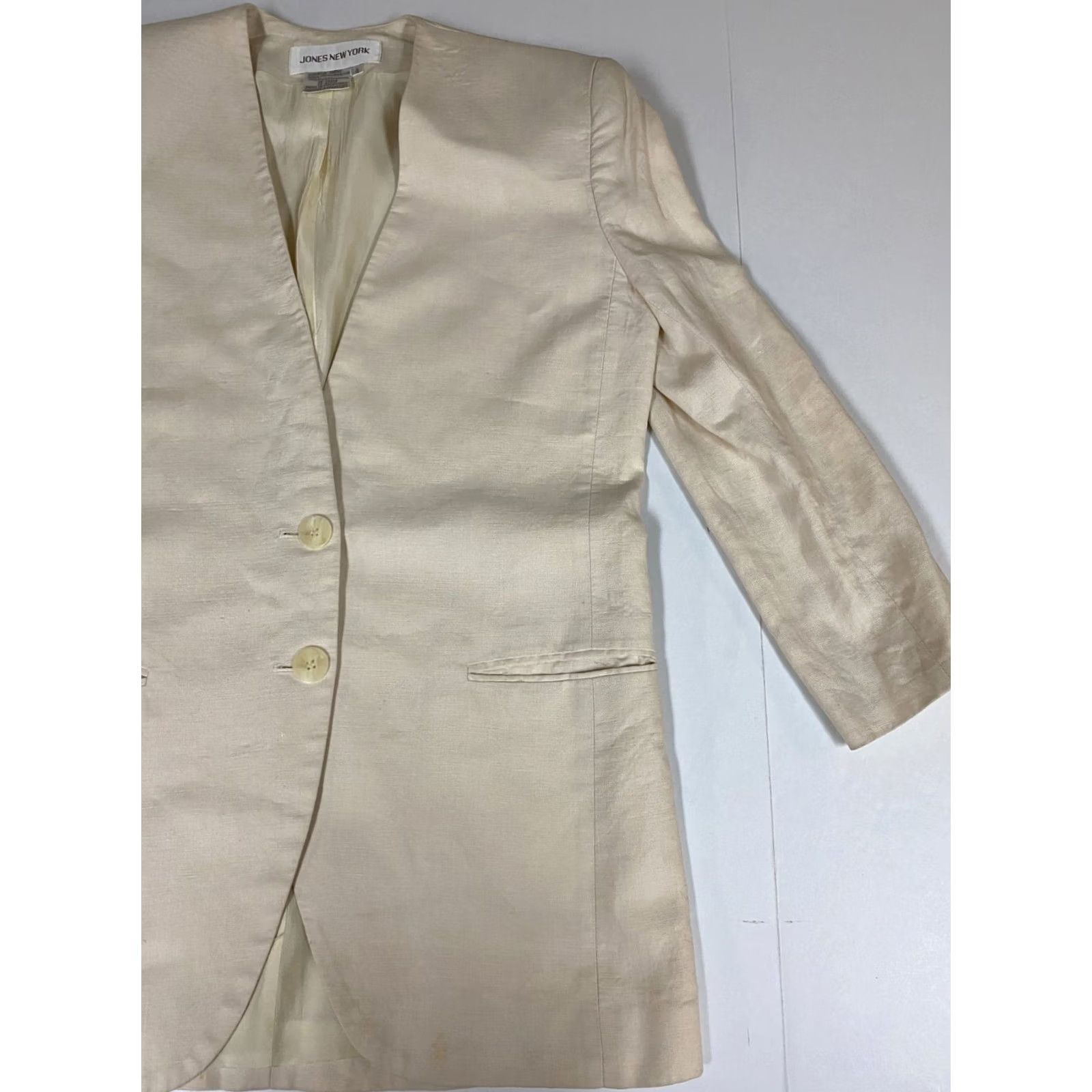 Jones New York Jones New York Jacket Blazer Womens 4 Beige Polyester Floral Mid-Length Lightweight Regular Fall Winter Men/Women? Size S / US 4 / IT 40 - 2 Thumbnail