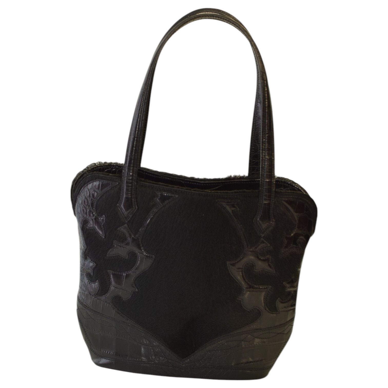 Etro ETRO Black Fur & Leather Tote Shoulder Bag Size ONE SIZE - 3 Thumbnail