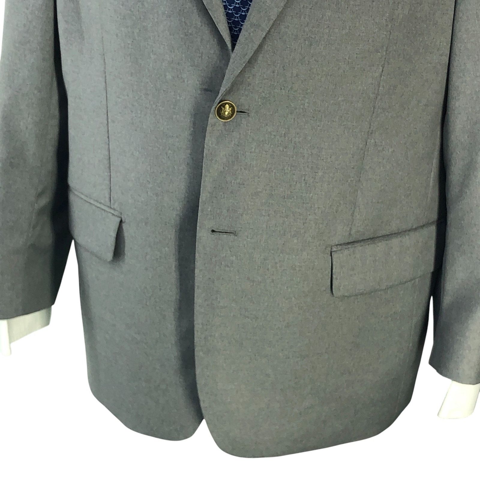 Paul Fredrick Paul Fredrick Size 42S Blazer Sport Coat Gray Brass Buttons Size 42S - 3 Thumbnail