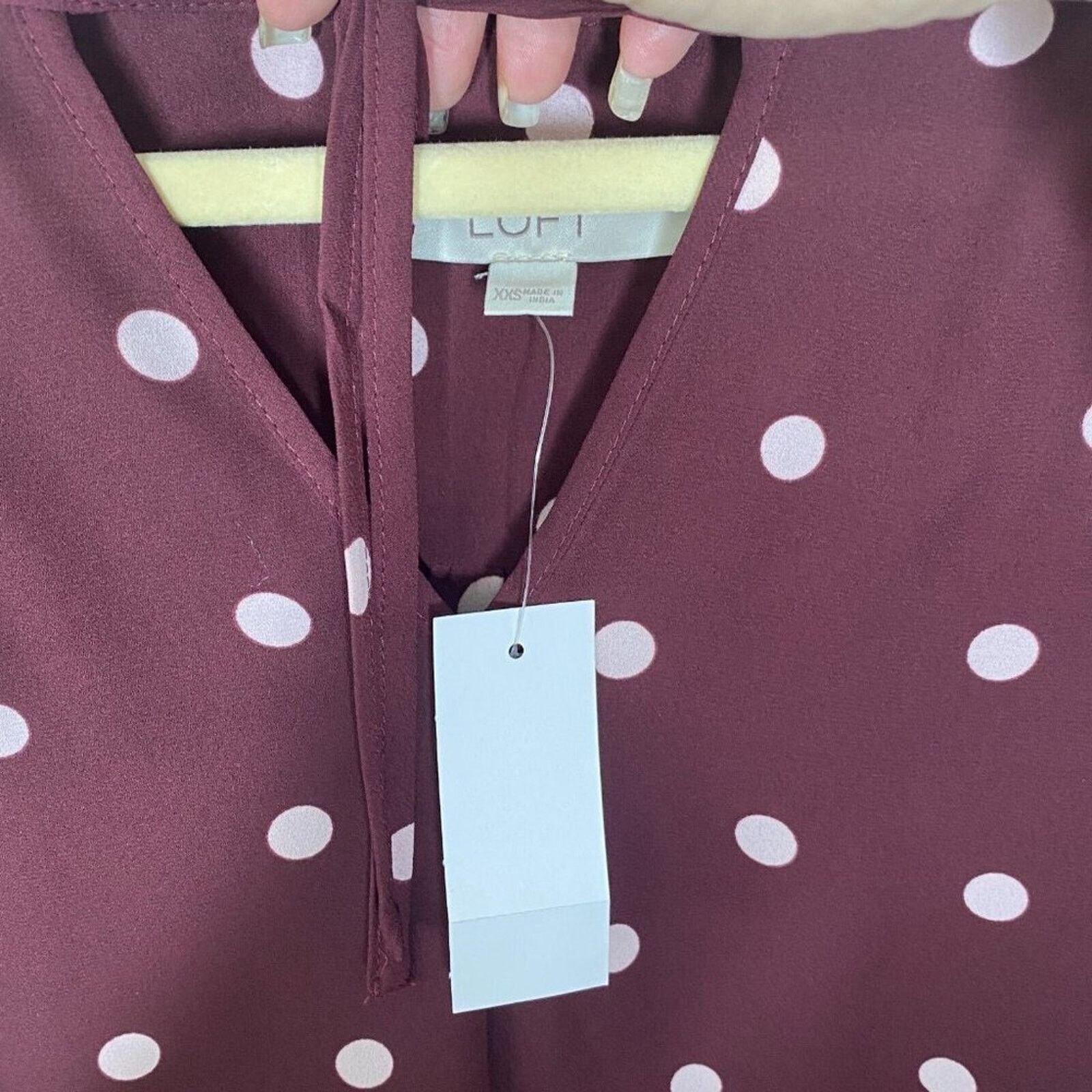 Loft Loft Burgundy Pink Polka Dot Tie Ruffle Hem Long Sleeve Top Size XXS / US 00 / IT 34 - 5 Thumbnail