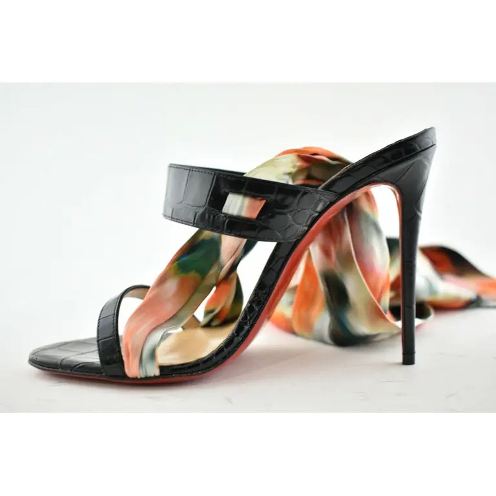 Christian Louboutin Foulard Cheville 100 Black Red Lace Up Sandal Heel Pump 37 Size US 7 / IT 37 - 7 Thumbnail