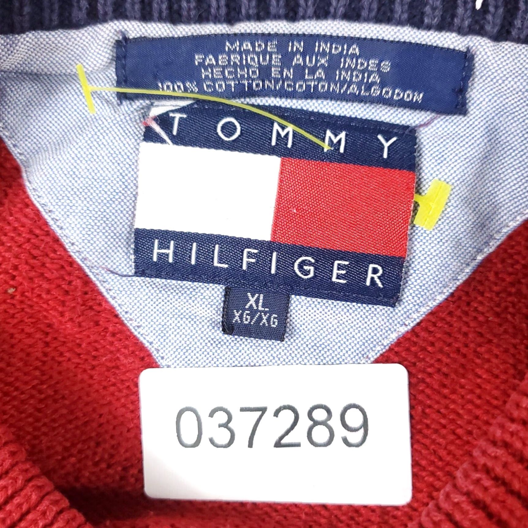 Tommy Hilfiger VINTAGE Tommy Hilfiger Mens XL Red Blue Striped Pullover Sweater Cotton Blend Long Sleeve V-Neck Logo Knit Size US XL / EU 56 / 4 - 8 Thumbnail