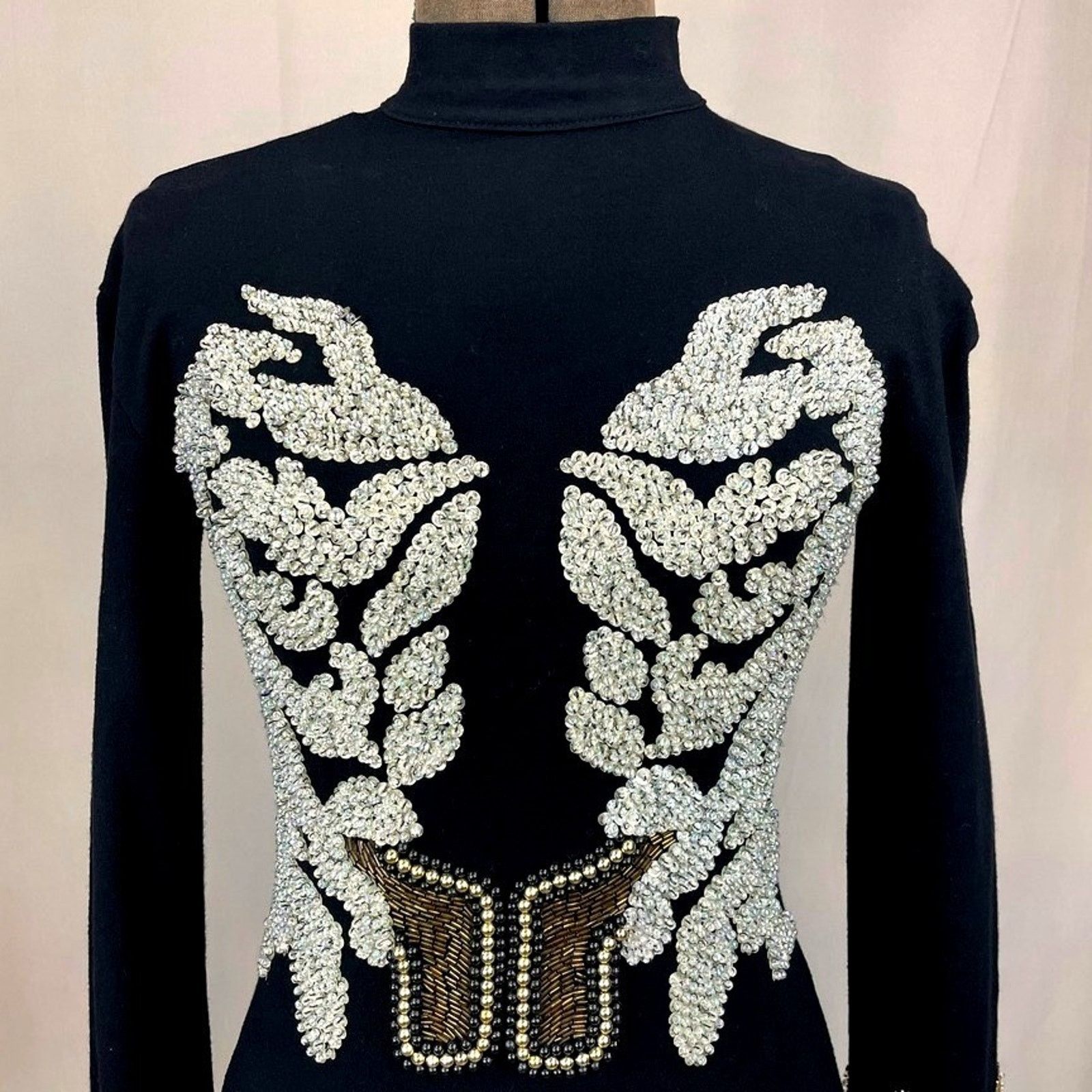 Vintage Womens (S/M) 90s Beaded Bodycon Cocktail Dress Mini Mobwife Size S / US 4 / IT 40 - 2 Thumbnail