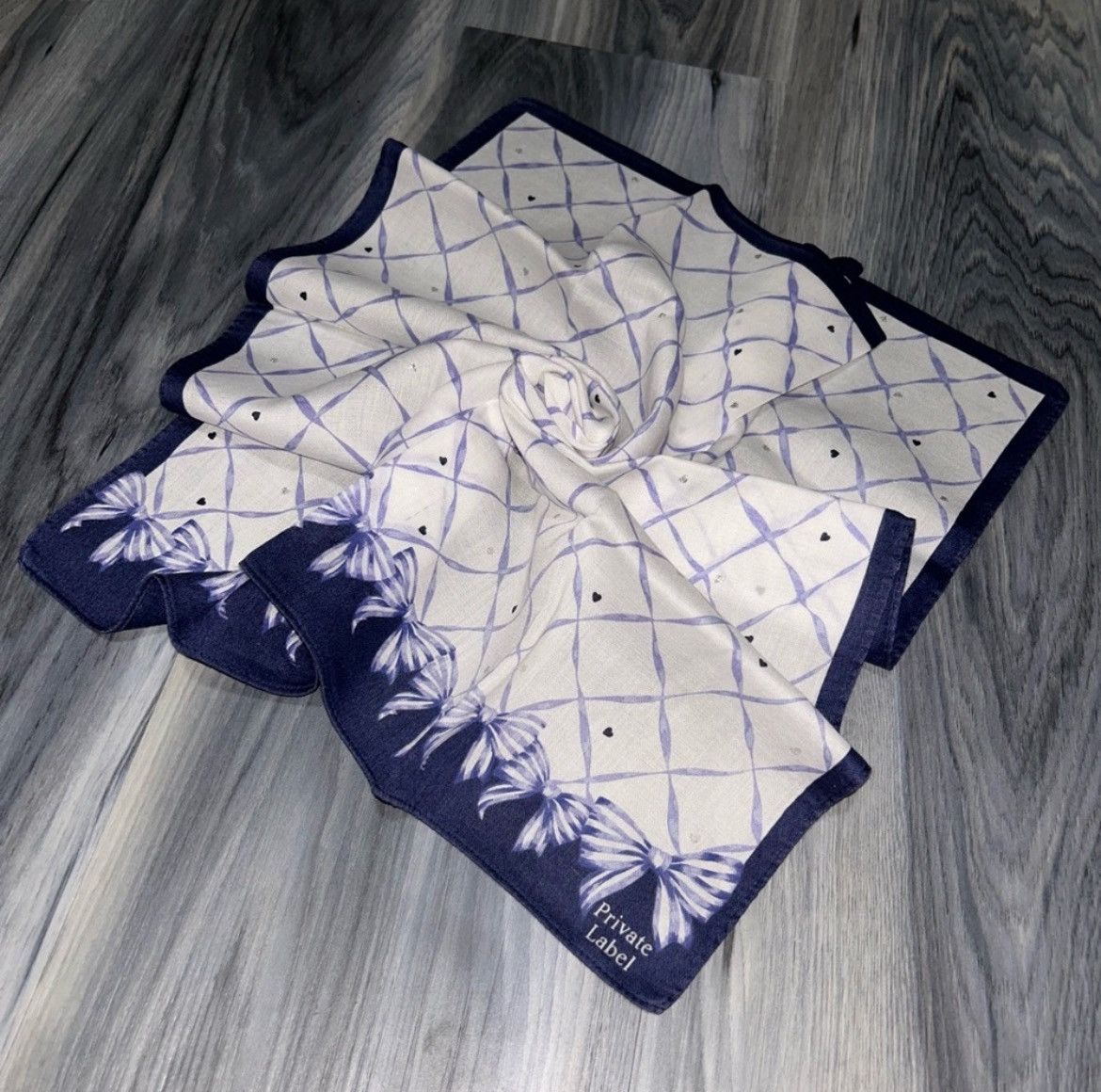 Other Vintage Private Label Blue Heart Ribbon Cotton Handkerchief Size ONE SIZE - 1 Thumbnail