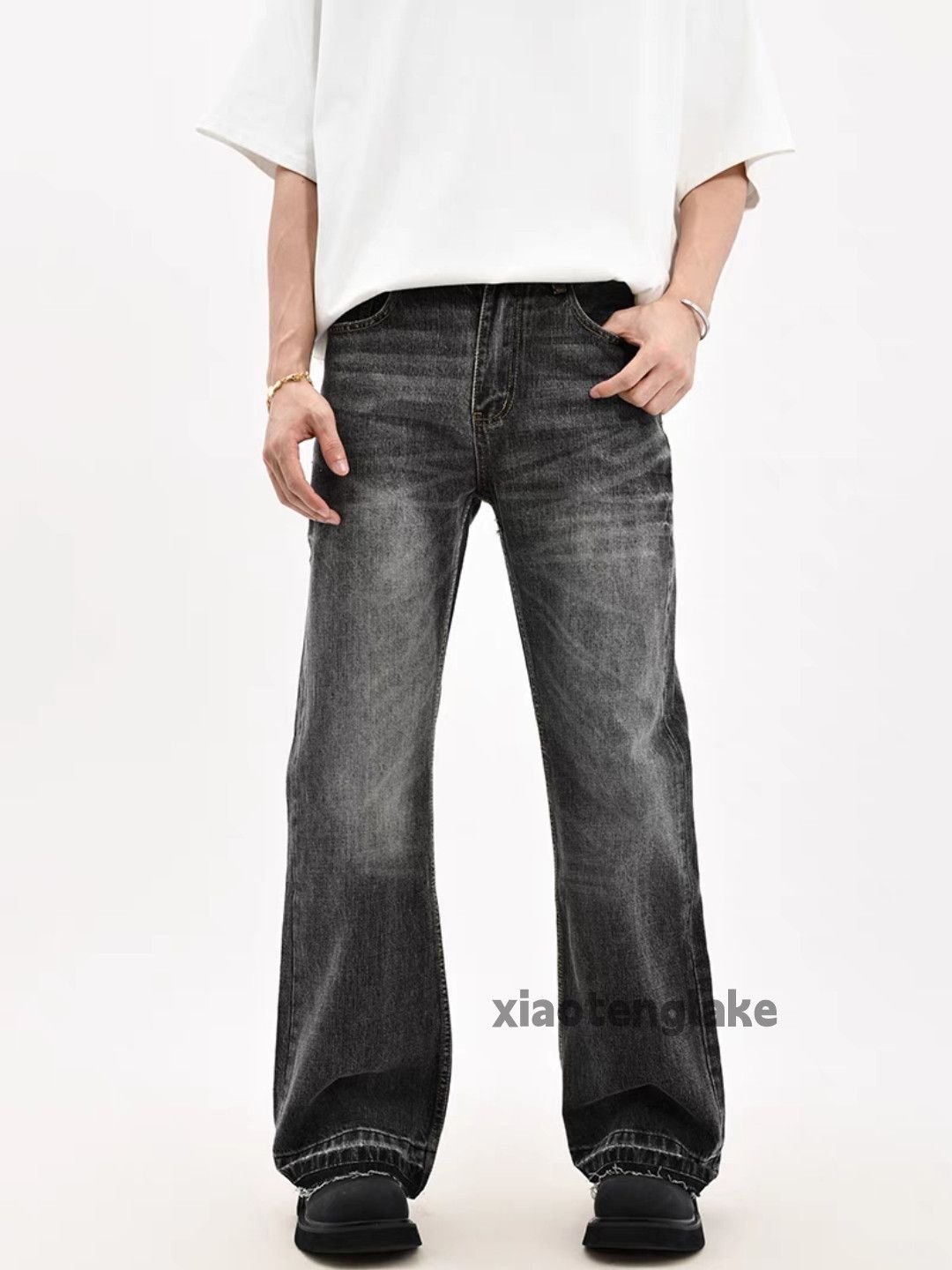 Designer × Jean × Vintage Unisex washed faded punk grunge bootcut flared jeans Size US 28 / EU 44 - 4 Thumbnail