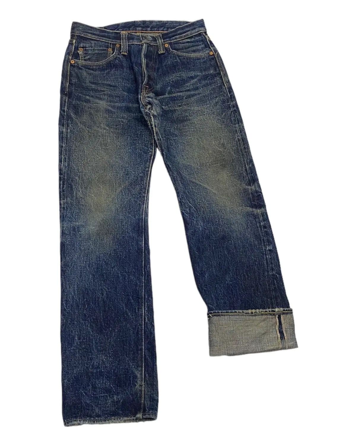 Japan Blue Jeans × Pure Blue Japan × Samurai Jeans Samurai Vintage Selvaged Denim THRASHED Distressed Jeans Size US 28 / EU 44 - 1 Thumbnail