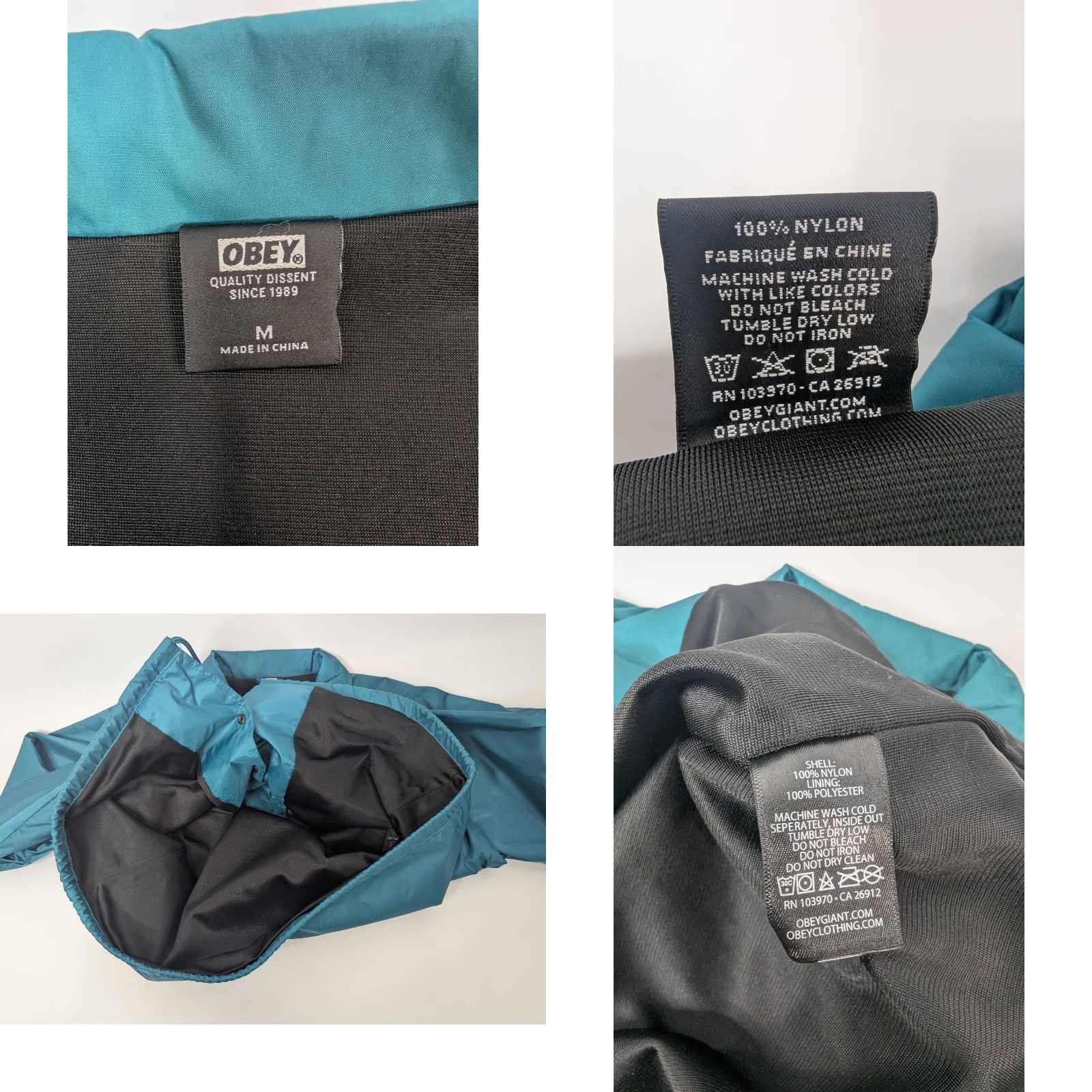 Obey OBEY Windbreaker Teal Jacket M Logo Front Snap Nylon Coat Streetwear Mens Jacket Size US M / EU 48-50 / 2 - 8 Thumbnail