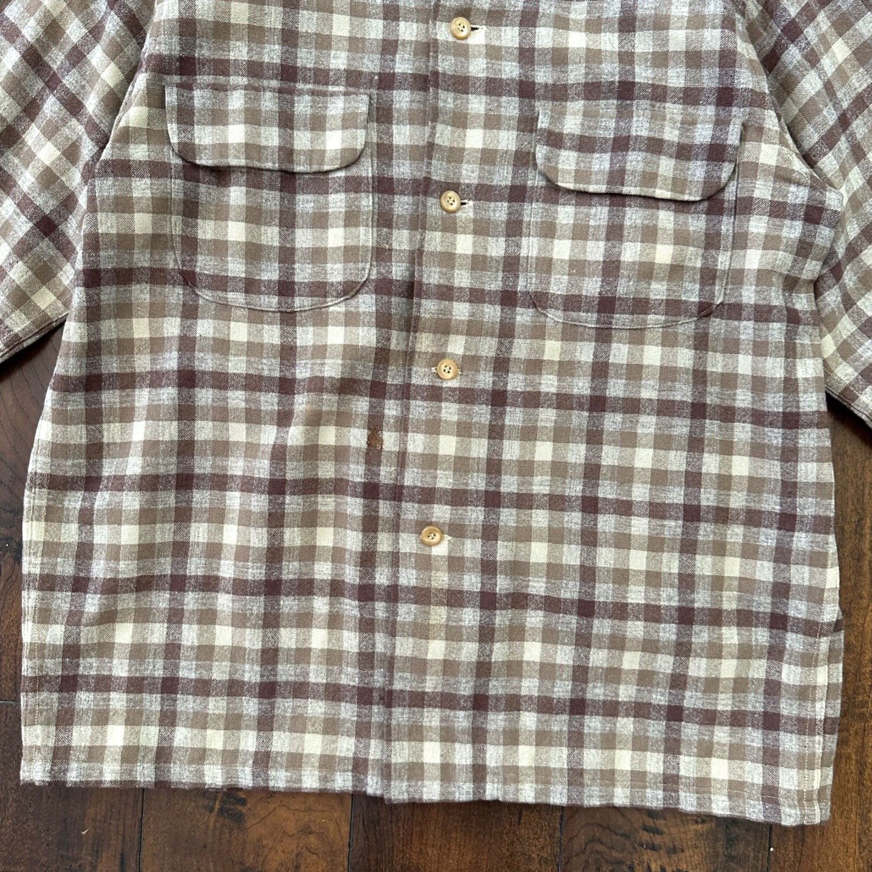 Pendleton VINTAGE 1950s Pendleton Board Shirt Men Large Virgin Wool Plaid Flannel Brown Size US L / EU 52-54 / 3 - 4 Thumbnail