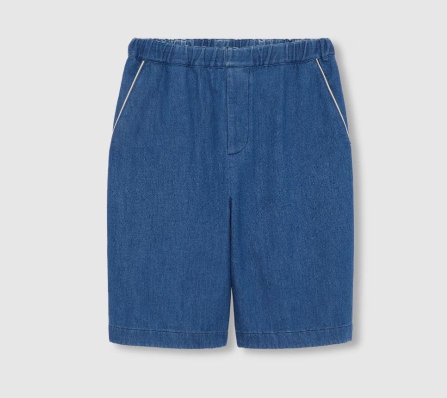 Gucci o1mt1gz0525 Denim Shorts With G Patch in Blue Size US 38 / EU 54 - 1 Thumbnail