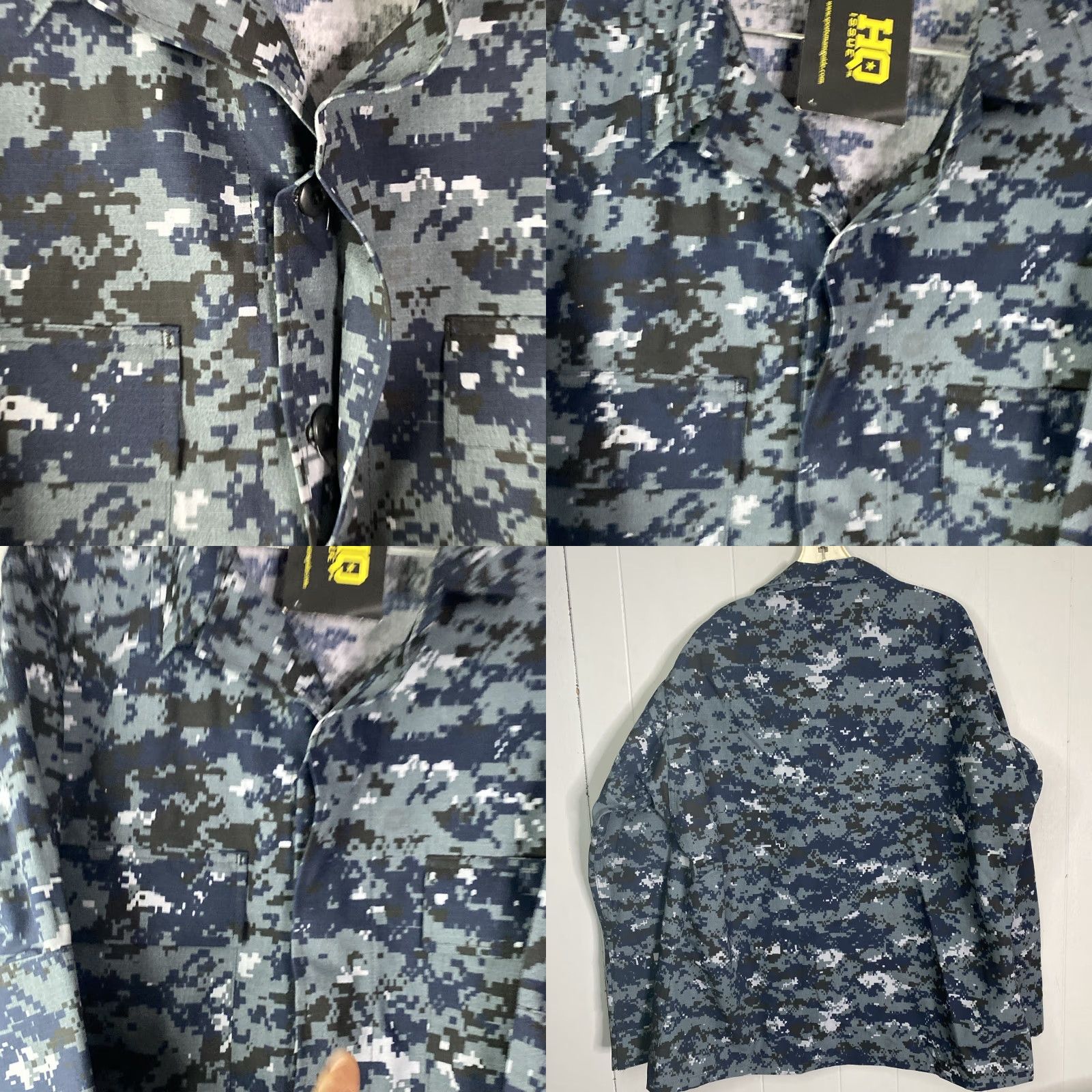 Vintage HQ Issue Blue Camo Utility Mens Long Sleeve Shirt XL Pattern: Solid Pockets Tactical Gear Military First Response Relaxed Fit Button Zip Shirt Size US XL / EU 56 / 4 - 9 Thumbnail