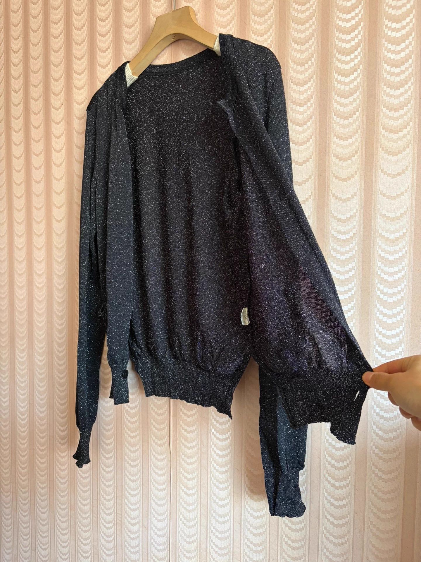 Yohji Yamamoto Yohji Yamamoto Vintage 9/10 Black Silver Metallic Cardigan Size L / US 10 / IT 46 - 3 Thumbnail