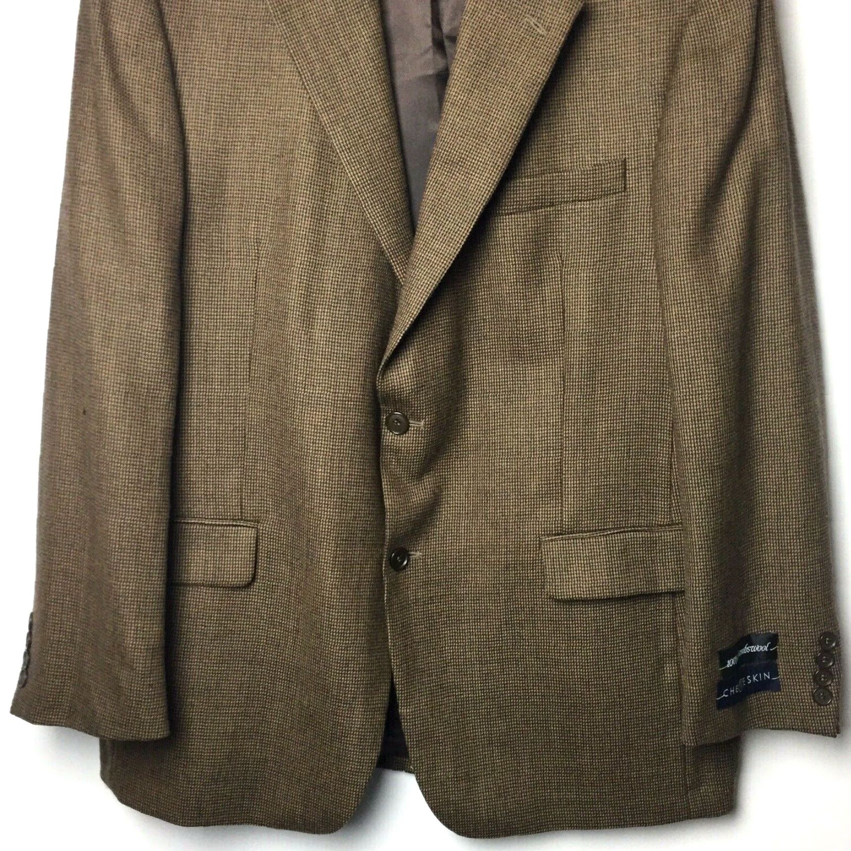 Vintage Chereskin Blazer Mens Size 44 Brown Houndstooth 2-Button Lambswool, Single-Breasted Jacket, Notch Lapel, Regular Length, Wool Coat, Mens Size 44R - 6 Thumbnail