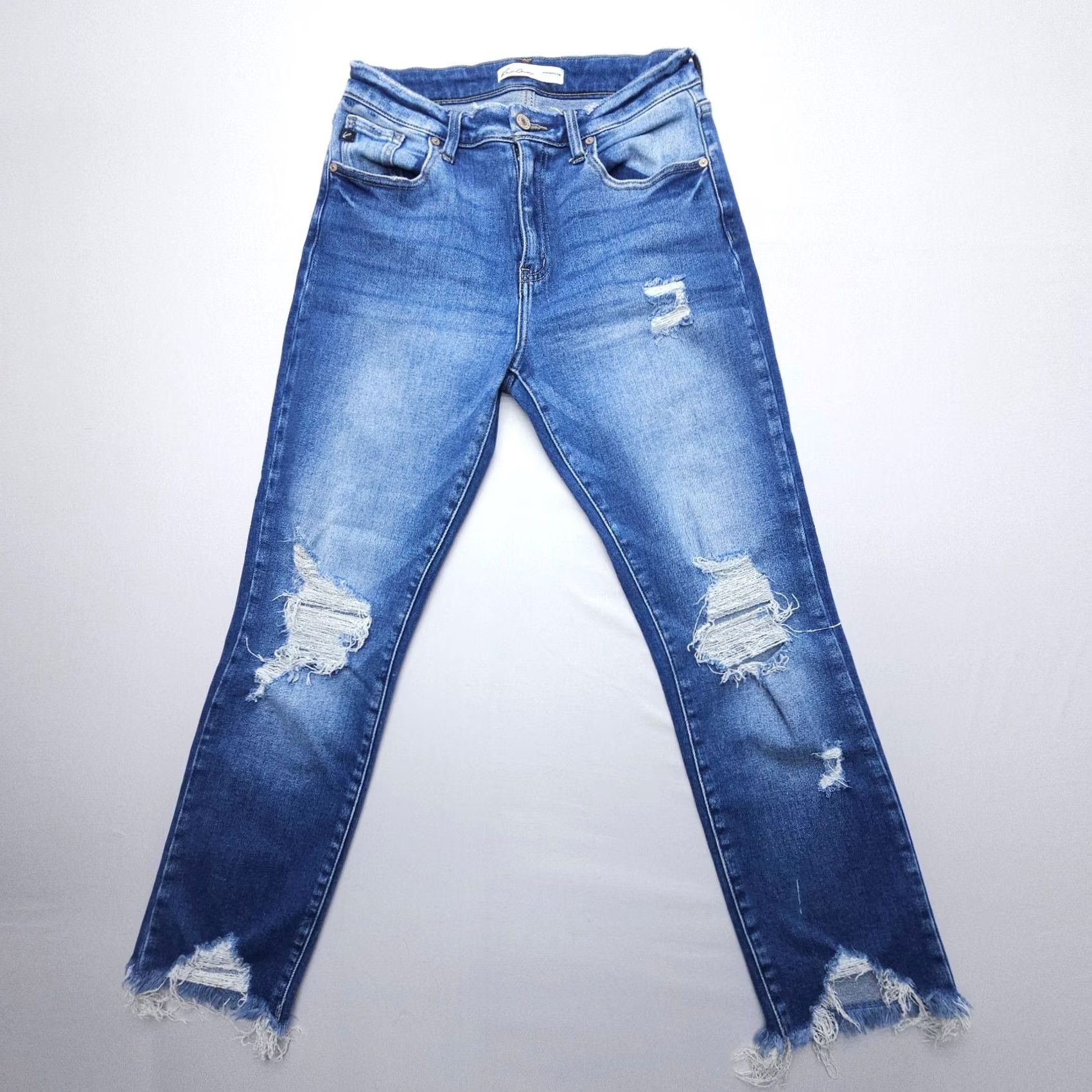 Vintage KanCan Jeans Straight High Rise Distressed Dark Wash 27 Blue Womens Regular 5-Pocket Denim Skinny? Size 27" / US 4 / IT 40 - 2 Thumbnail