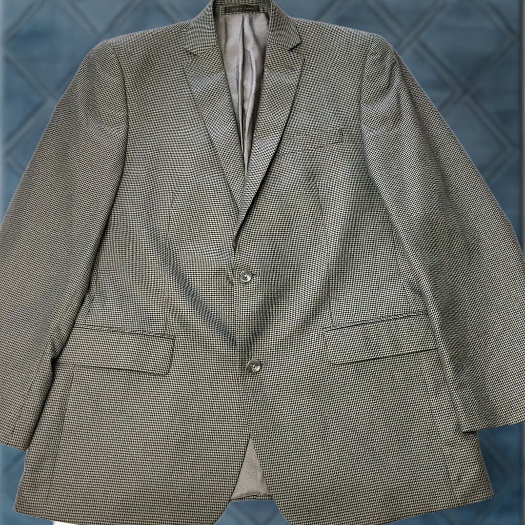 Michael Kors Michael Kors Blazer Mens 42L Gray Houndstooth 2-Button Poly Rayon Long Sleeve Notch Lapel Size 42R - 1 Thumbnail