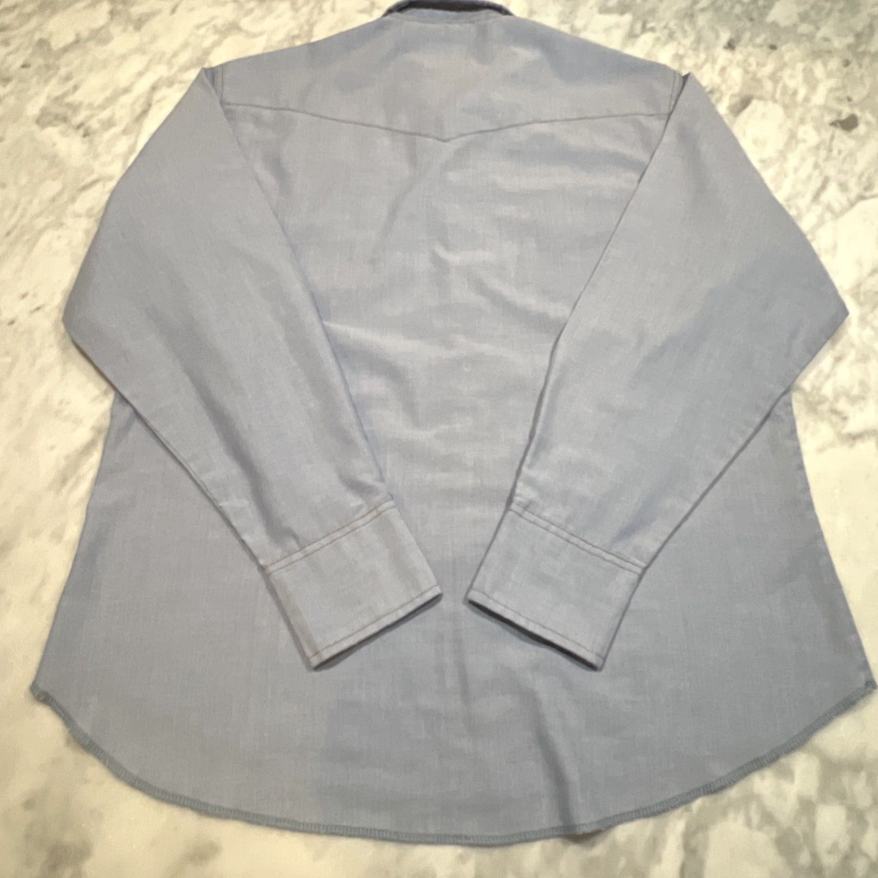 Wrangler VINTAGE Wrangler Pearl Snap Western Shirt Men’s 17-36 Regular Fit Long Tails Blue Polyester Pockets Embroidered Cowboy Casual Workwear Size US XL / EU 56 / 4 - 6 Thumbnail