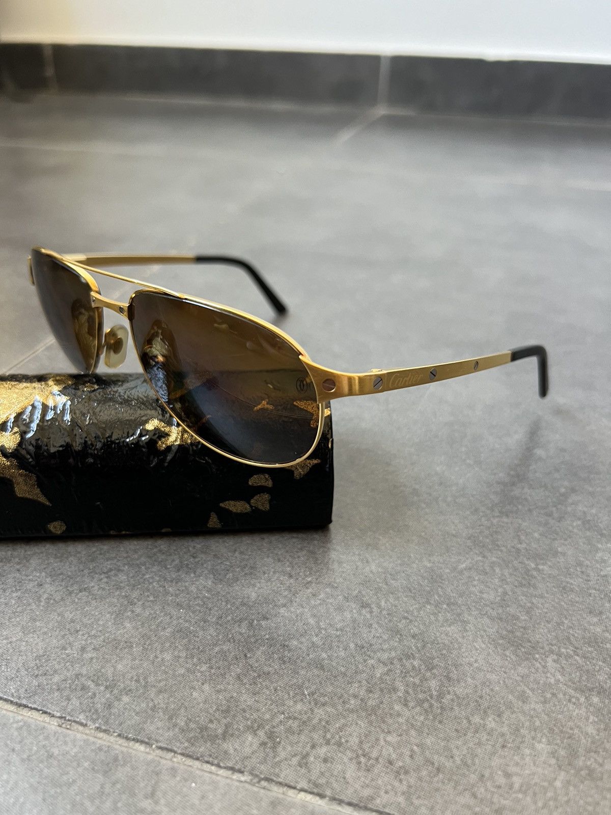 Cartier × Vintage Vintage Cartier Edition Santos-Dumont golden plated glasses Size ONE SIZE - 3 Thumbnail