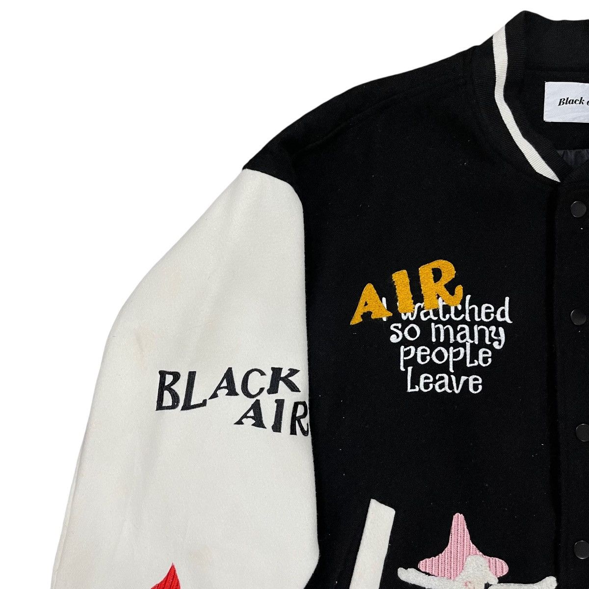 Japanese Brand Black Air Wool Snap Button Varsity Bomber Jacket Size US L / EU 52-54 / 3 - 4 Thumbnail