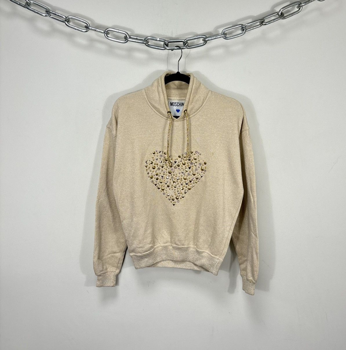 Moschino Vintage Moschino Women’s Heart Rhinestones Logo Hoodie Size M / US 6-8 / IT 42-44 - 1 Thumbnail