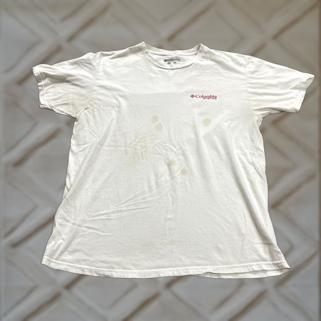 Logo 7 Columbia Shirt Mens Large White Short Sleeve Cotton Logo Outdoor Hiking Adult Regular T-Shirt White 90s Outdoor Mens Size US L / EU 52-54 / 3 - 1 Thumbnail