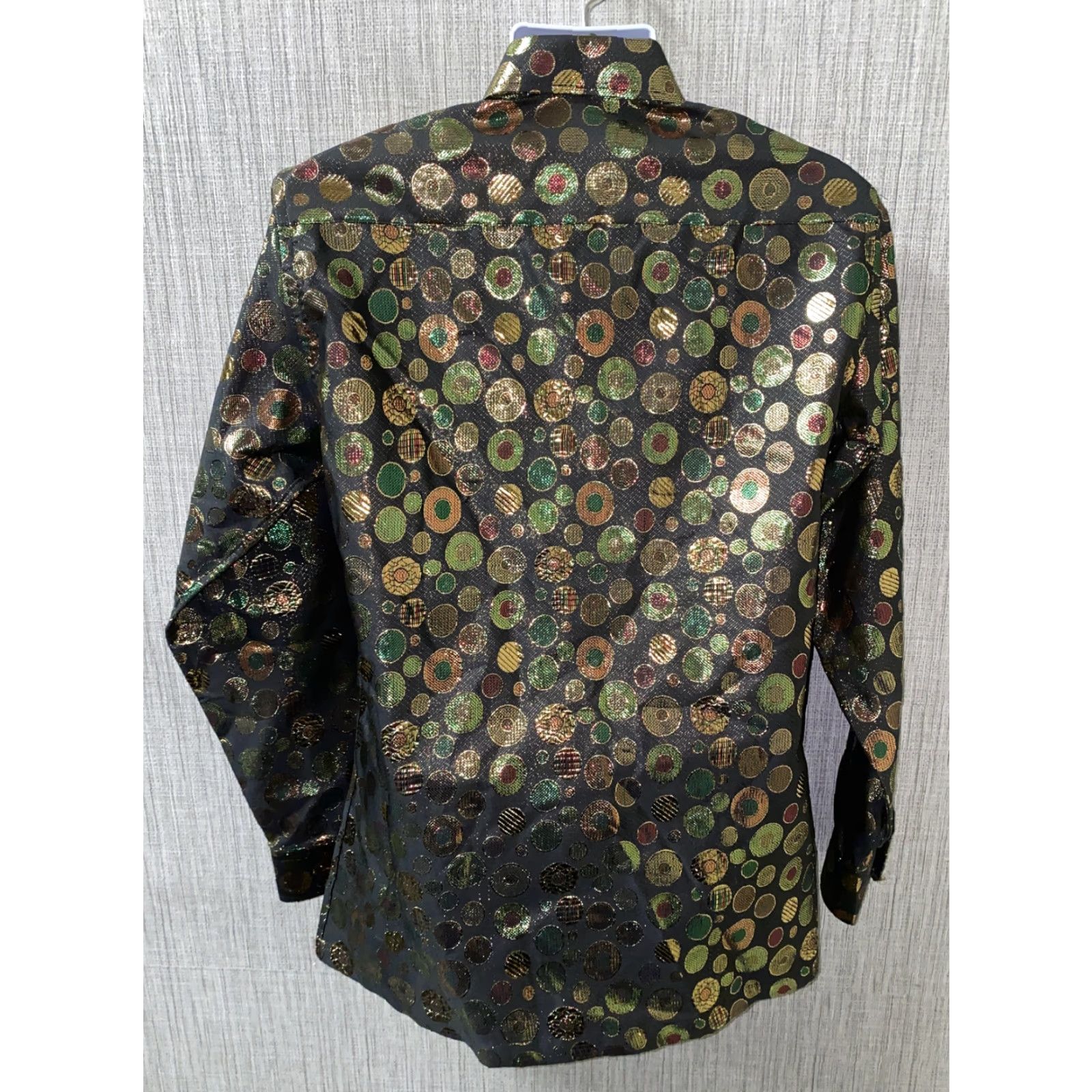 Vintage Jaggi Bunani Mens Button-Up Shirt Black Geometric Textured Graphic Long Sleeve Collared 22 In Armpit M Regular Black/Gold Size US M / EU 48-50 / 2 - 6 Thumbnail