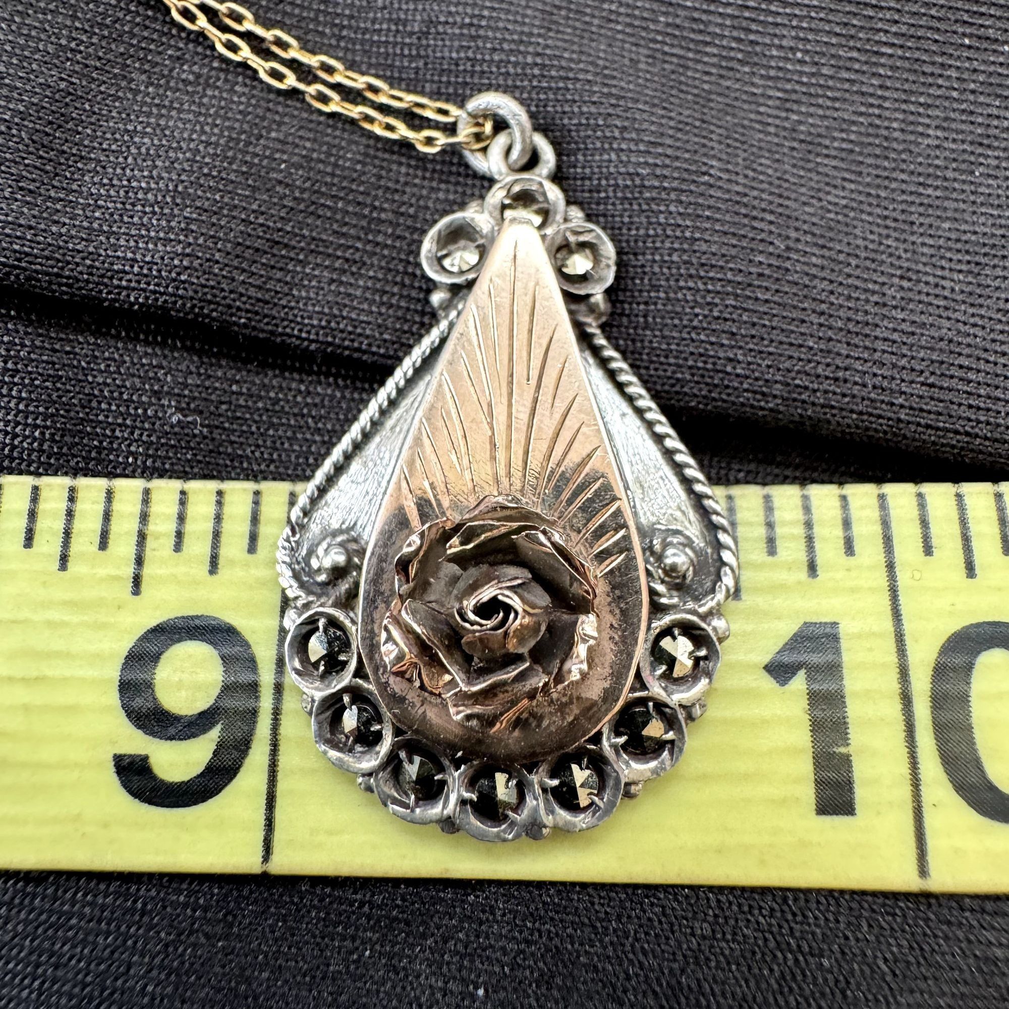 Vintage Antique Sterling Silver & Yellow Gold Rose Scroll Design Pen Size ONE SIZE - 8 Thumbnail