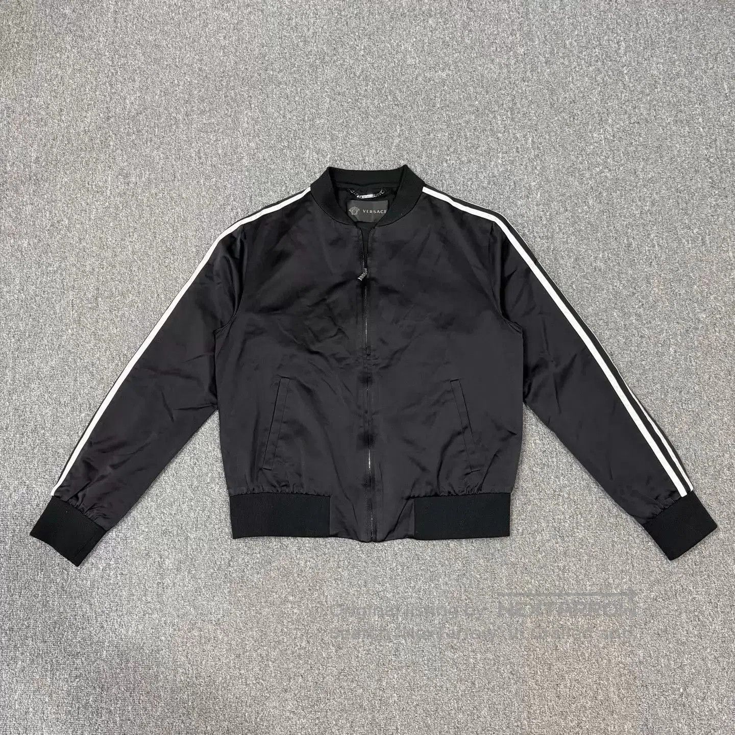 Versace Black Bomber Jacket with White Stripes Size M. Size US M / EU 48-50 / 2 - 1 Thumbnail