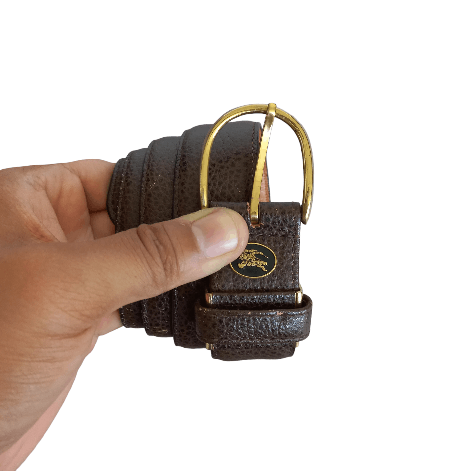 image of Vintage Burberry Solid Brass Leather Belt, Men's